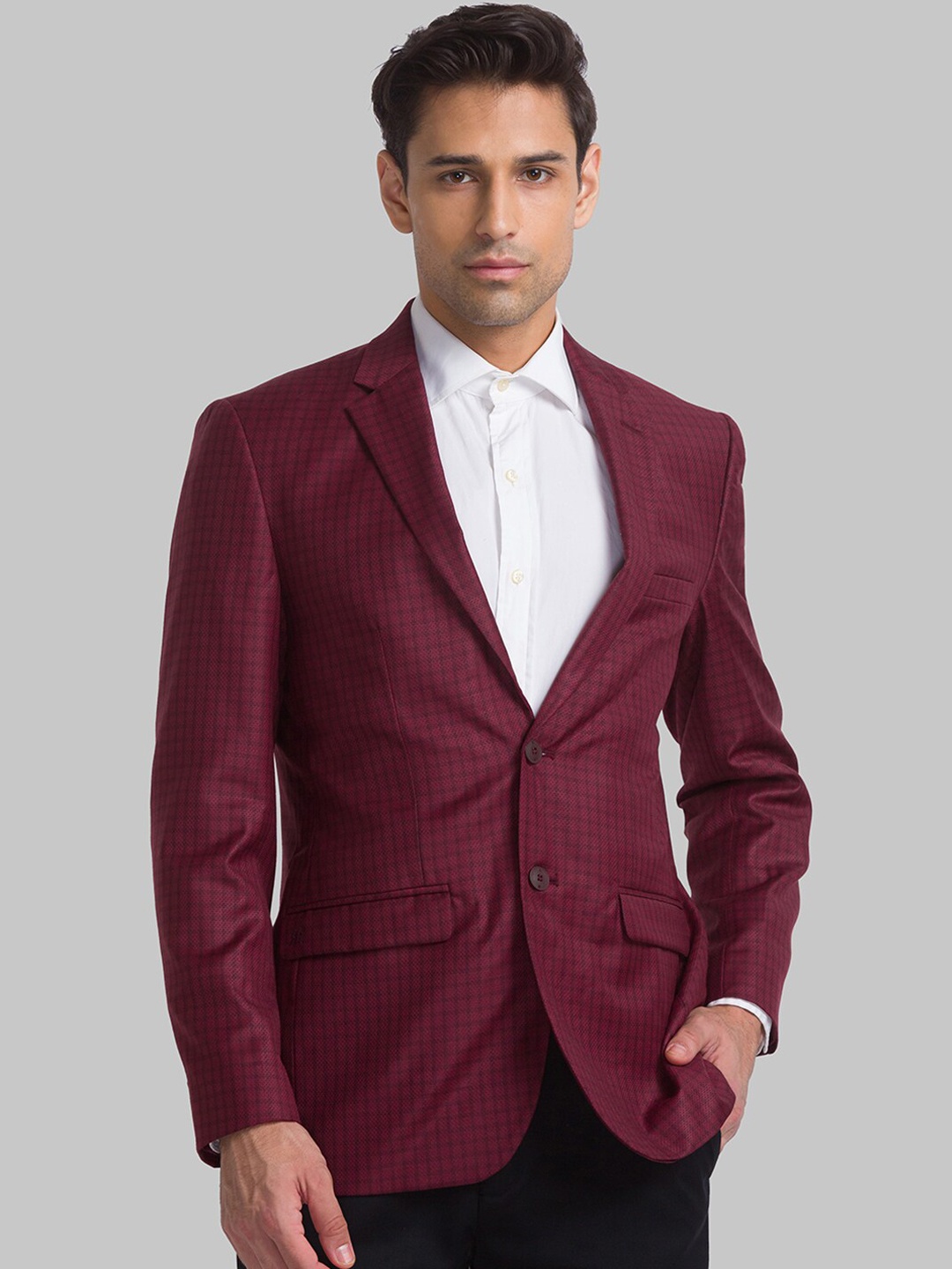 

Raymond Men Checked Single Breasted Blazers, Maroon
