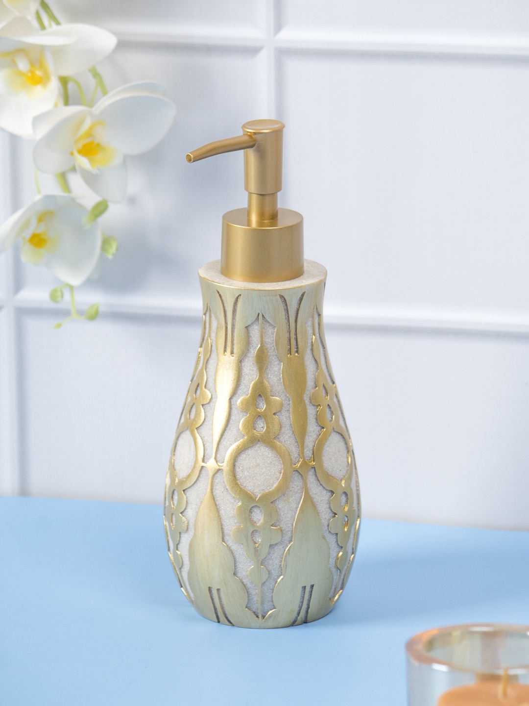 

MARKET99 Gold Toned Embossed Design Soap Dispenser 380 ml