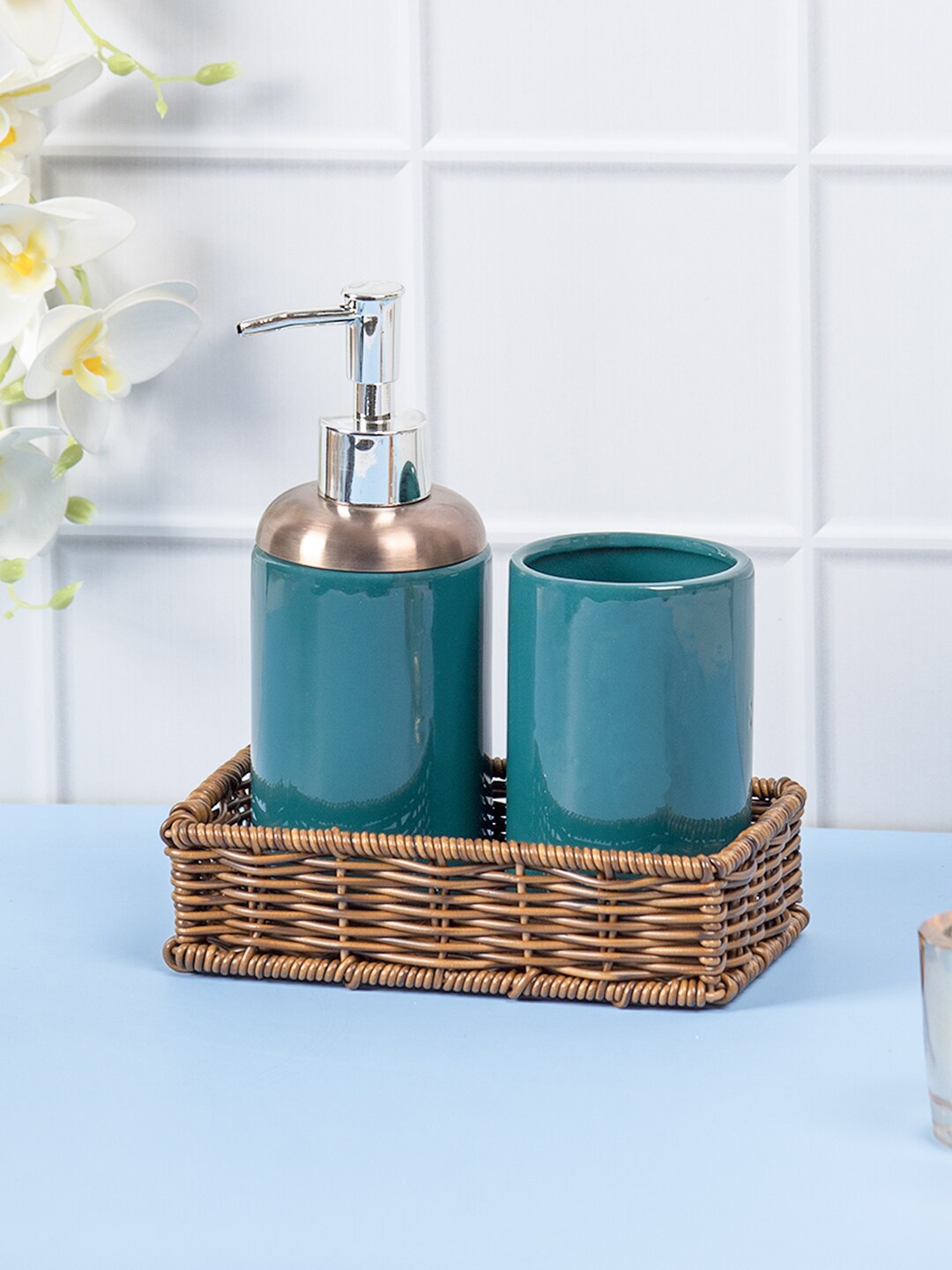 

MARKET99 Green & Brown 3 Pcs Ceramic Bathroom Accessories