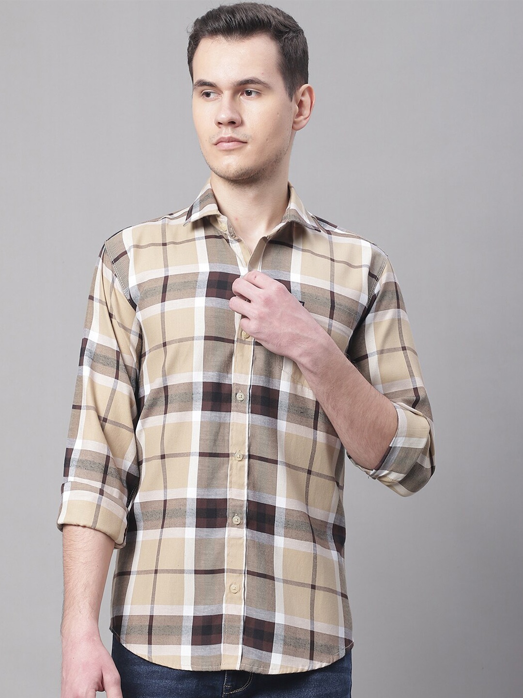 

JOLLY'S Men Tartan Checked Casual Shirt, Beige