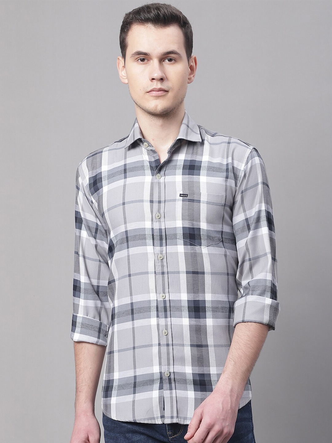 

JOLLY'S Men Tartan Checks Casual Shirt, Grey