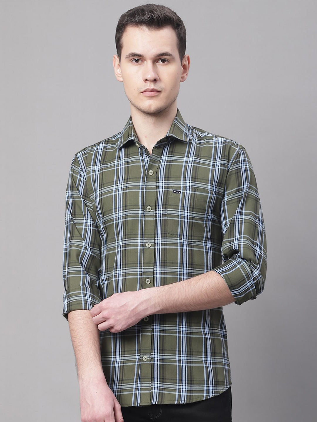 

JOLLY'S Men Tartan Checks Casual Shirt, Olive