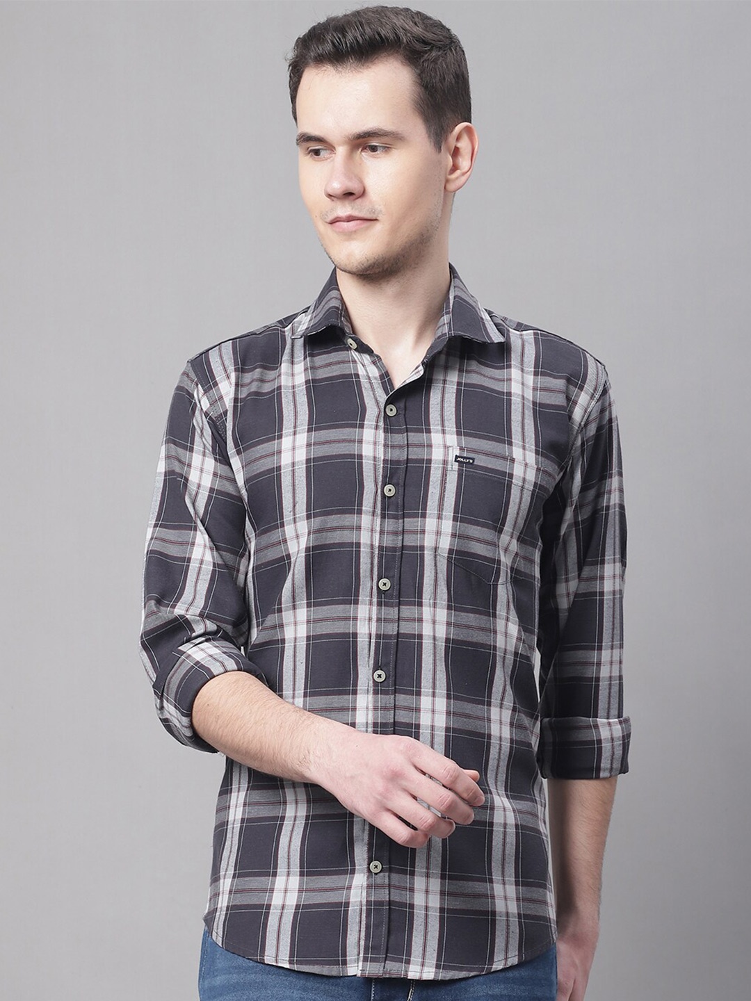 

JOLLY'S Men Tartan Checks Casual Shirt, Grey