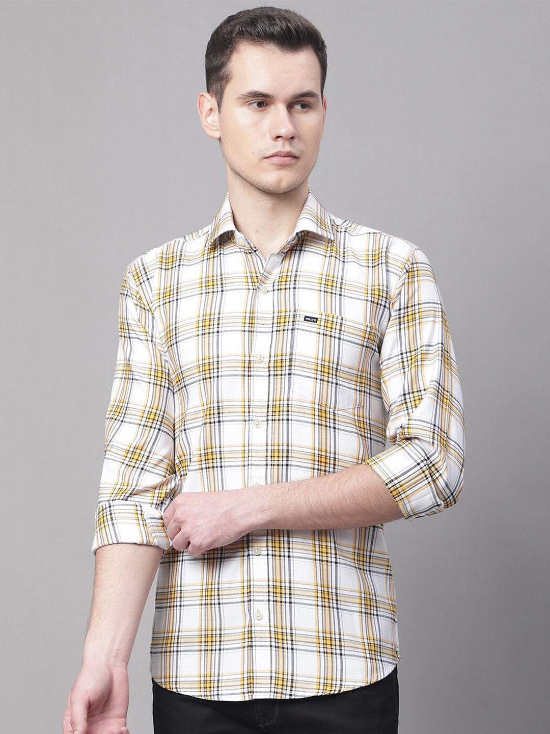 

JOLLY'S Men Straight Tartan Checks Casual Cotton Shirt, Cream