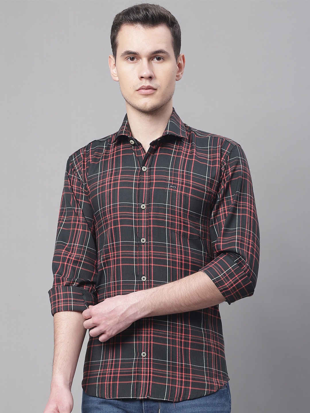 

JOLLY'S Men Tartan Checks Casual Shirt, Charcoal