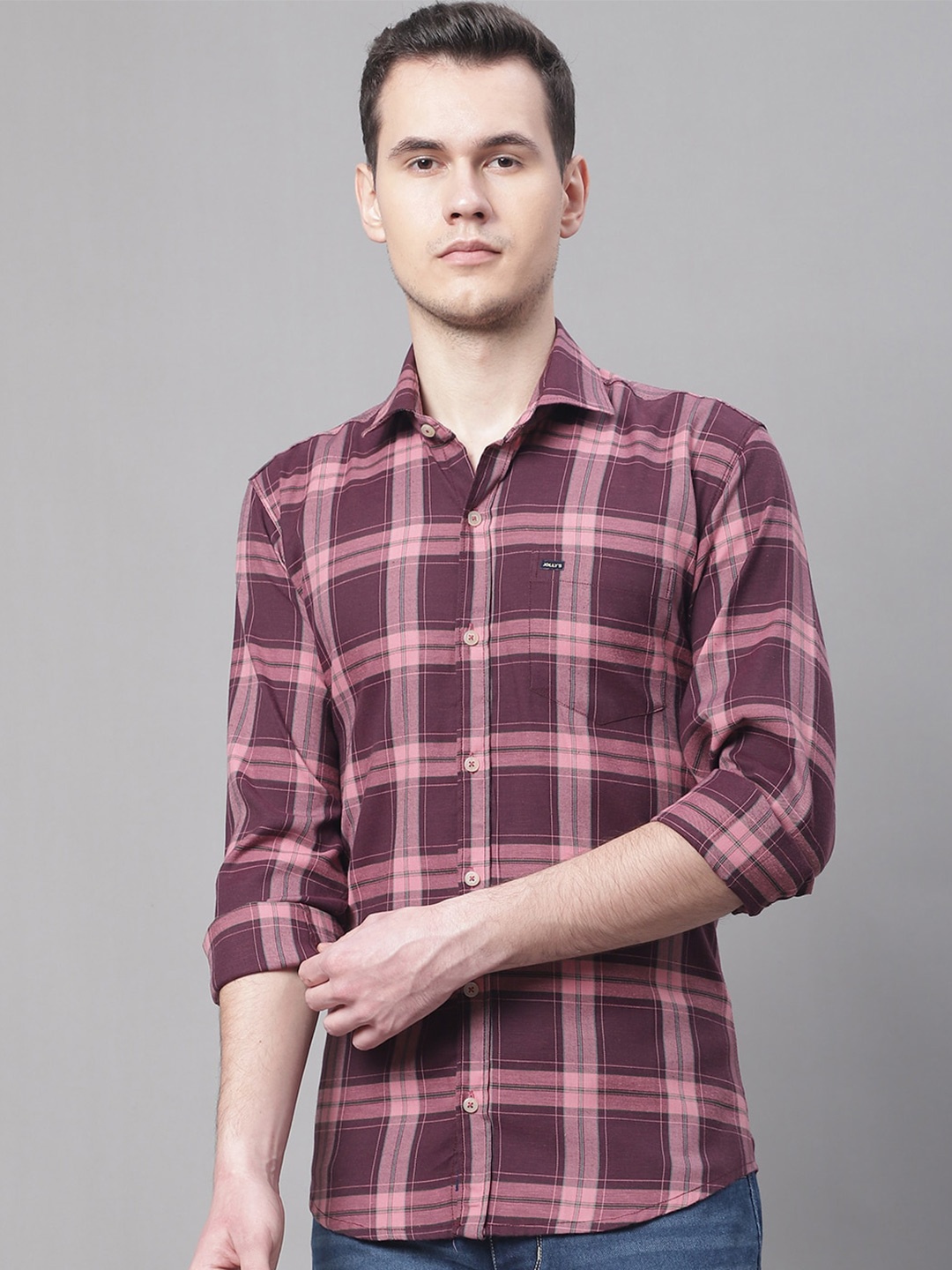

JOLLY'S Men Tartan Checks Casual Shirt, Maroon
