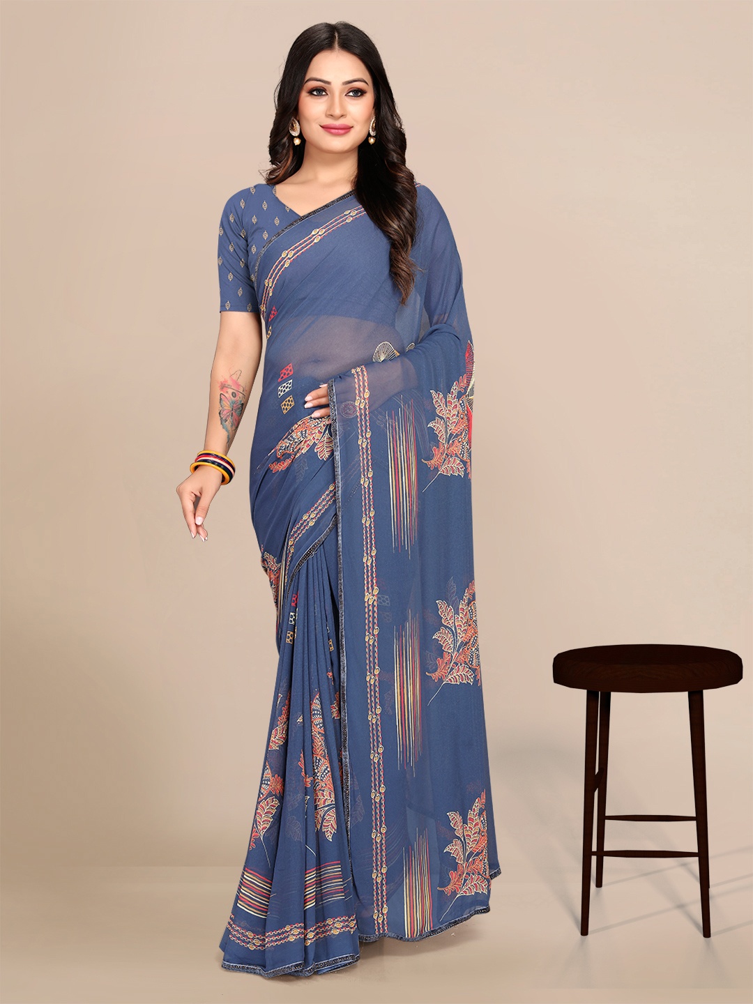 

Mitera Floral Pure Georgette Banarasi Saree, Grey