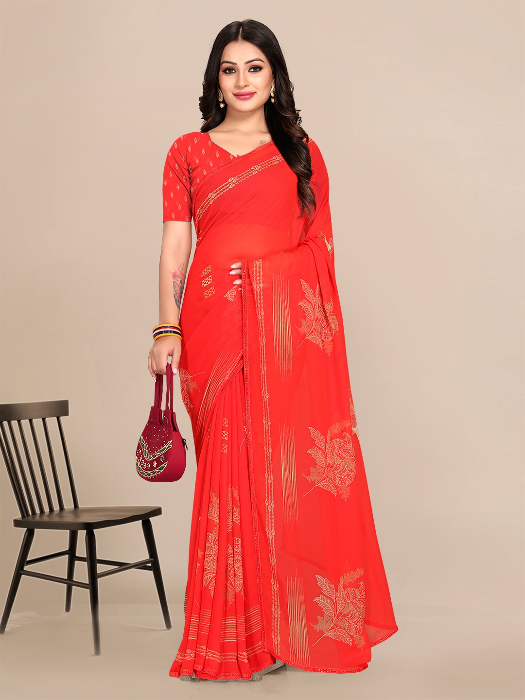 

Mitera Floral Pure Georgette Banarasi Saree, Orange