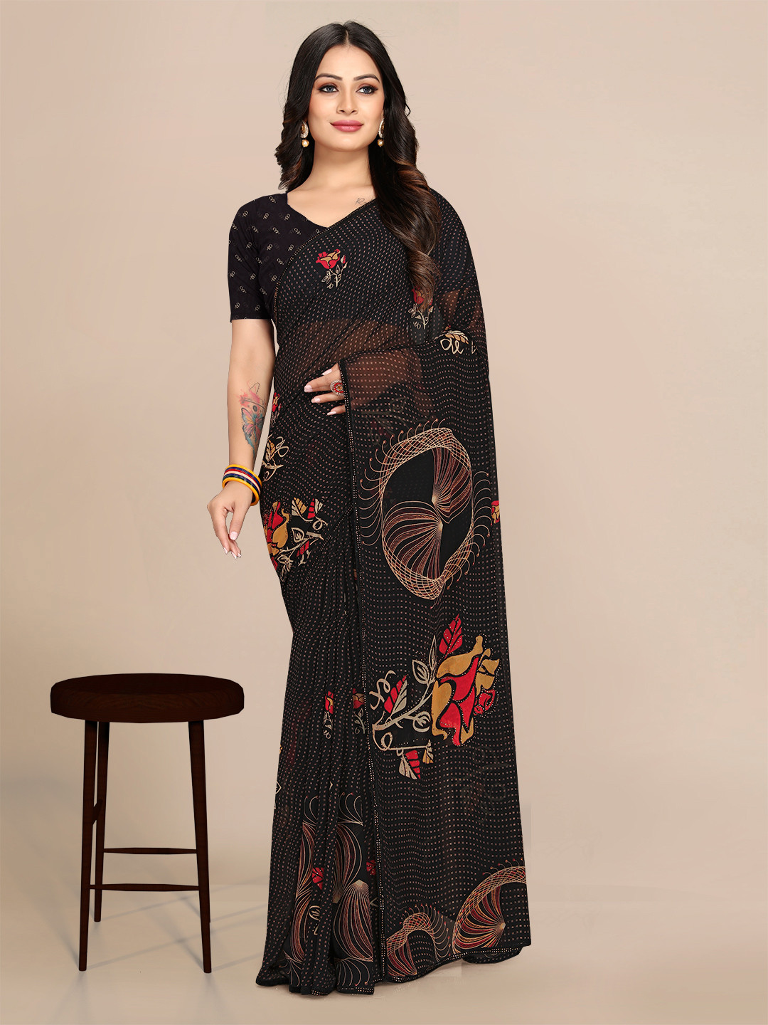 

Mitera Floral Pure Georgette Banarasi Saree, Black