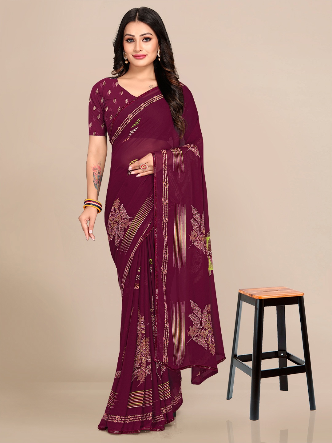 

Mitera Floral Pure Georgette Banarasi Saree, Purple