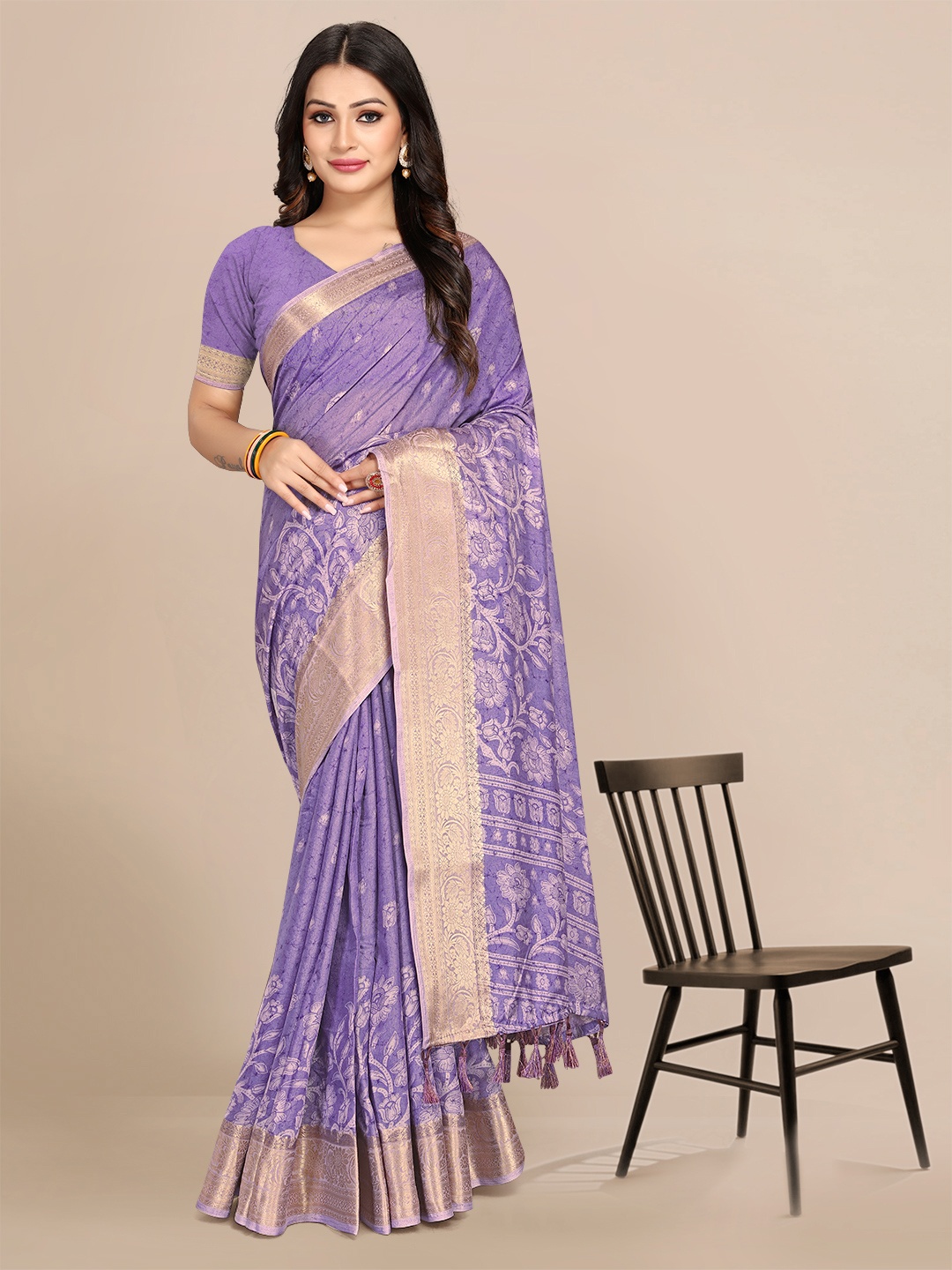 

Mitera Woven Design Zari Banarasi Saree, Purple