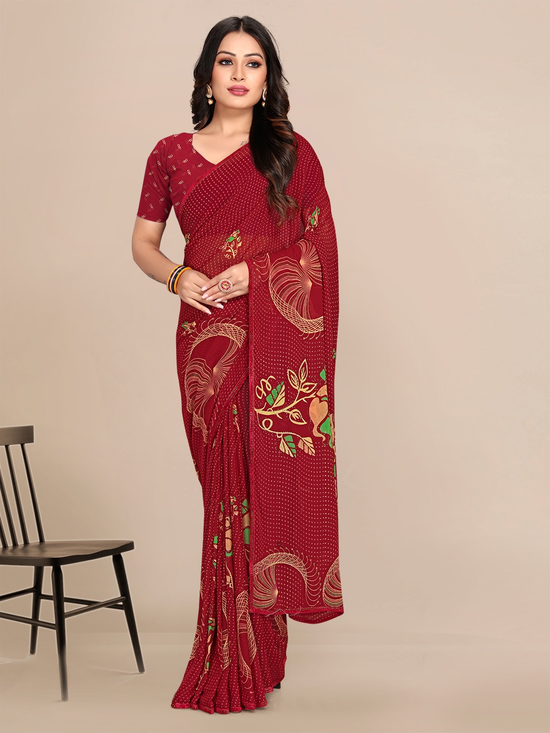 

Mitera Floral Printed Pure Georgette Banarasi Saree, Maroon