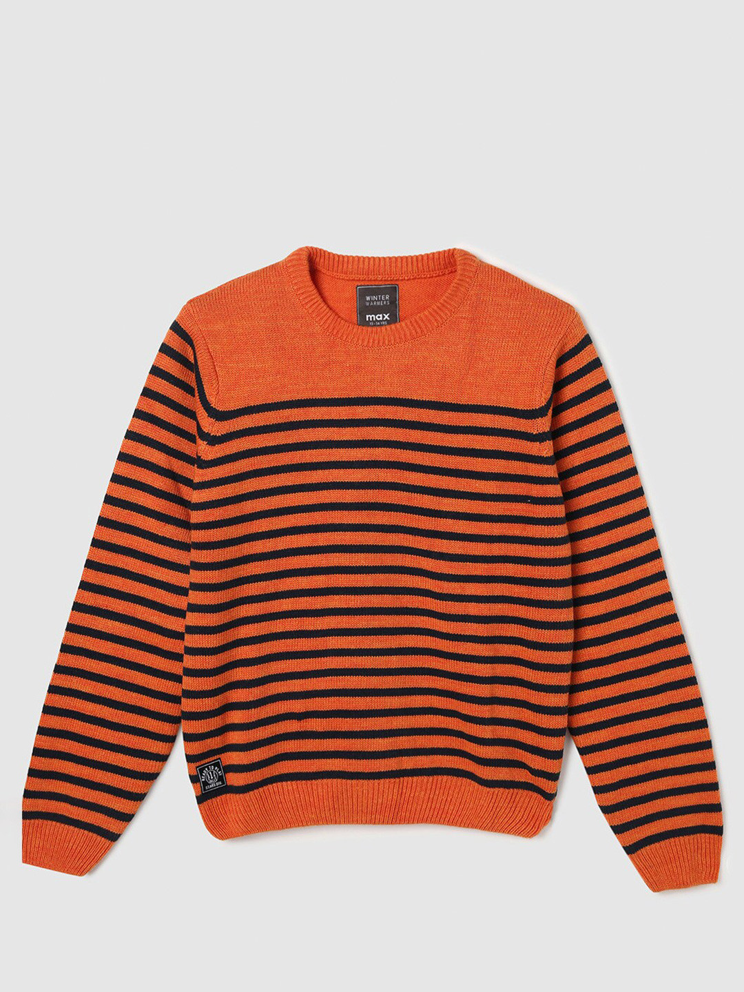 

max Boys Striped Round Neck Acrylic Pullover, Orange
