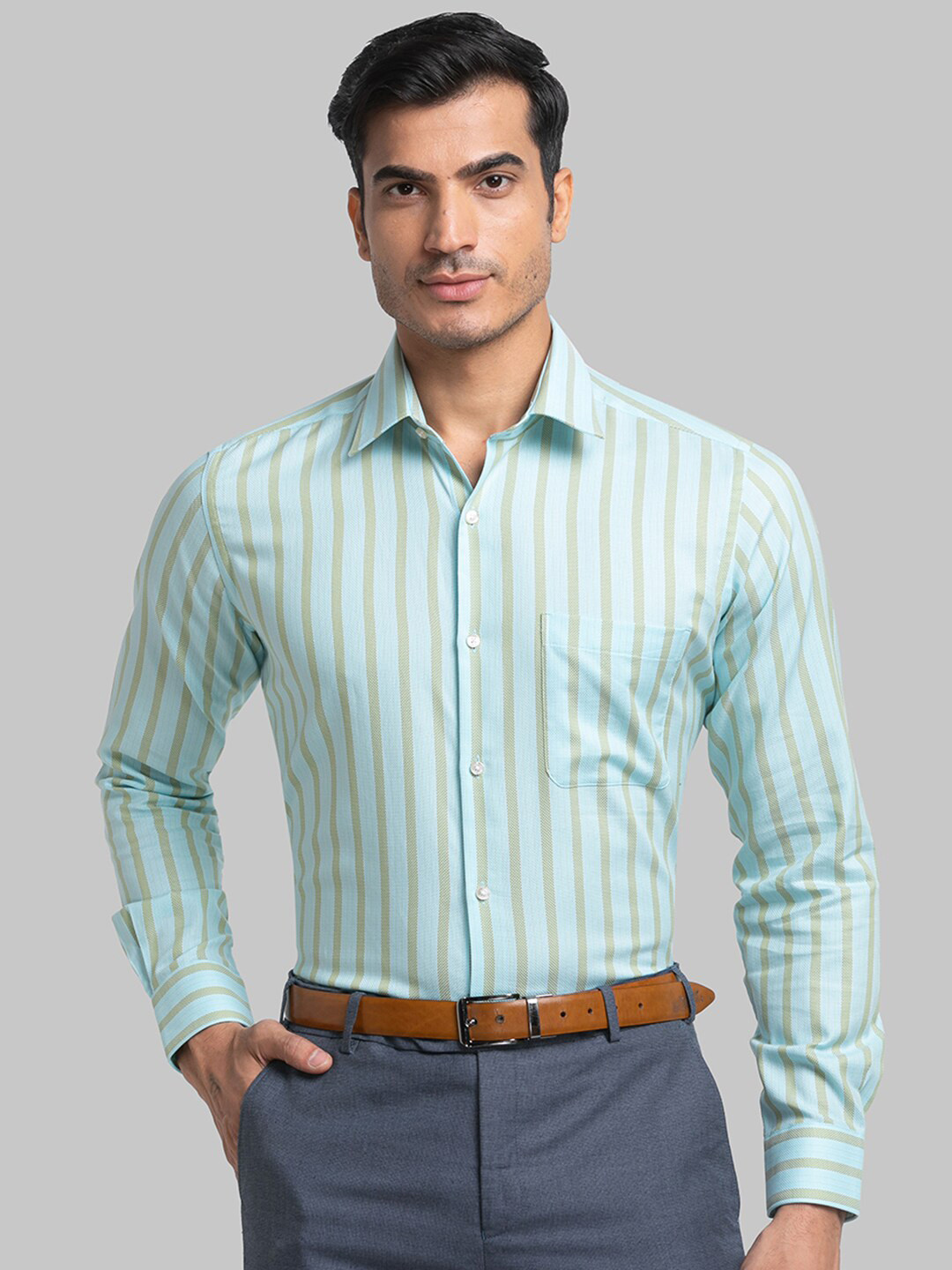 

Raymond Men Vertical Striped Formal Cotton Shirts, Blue