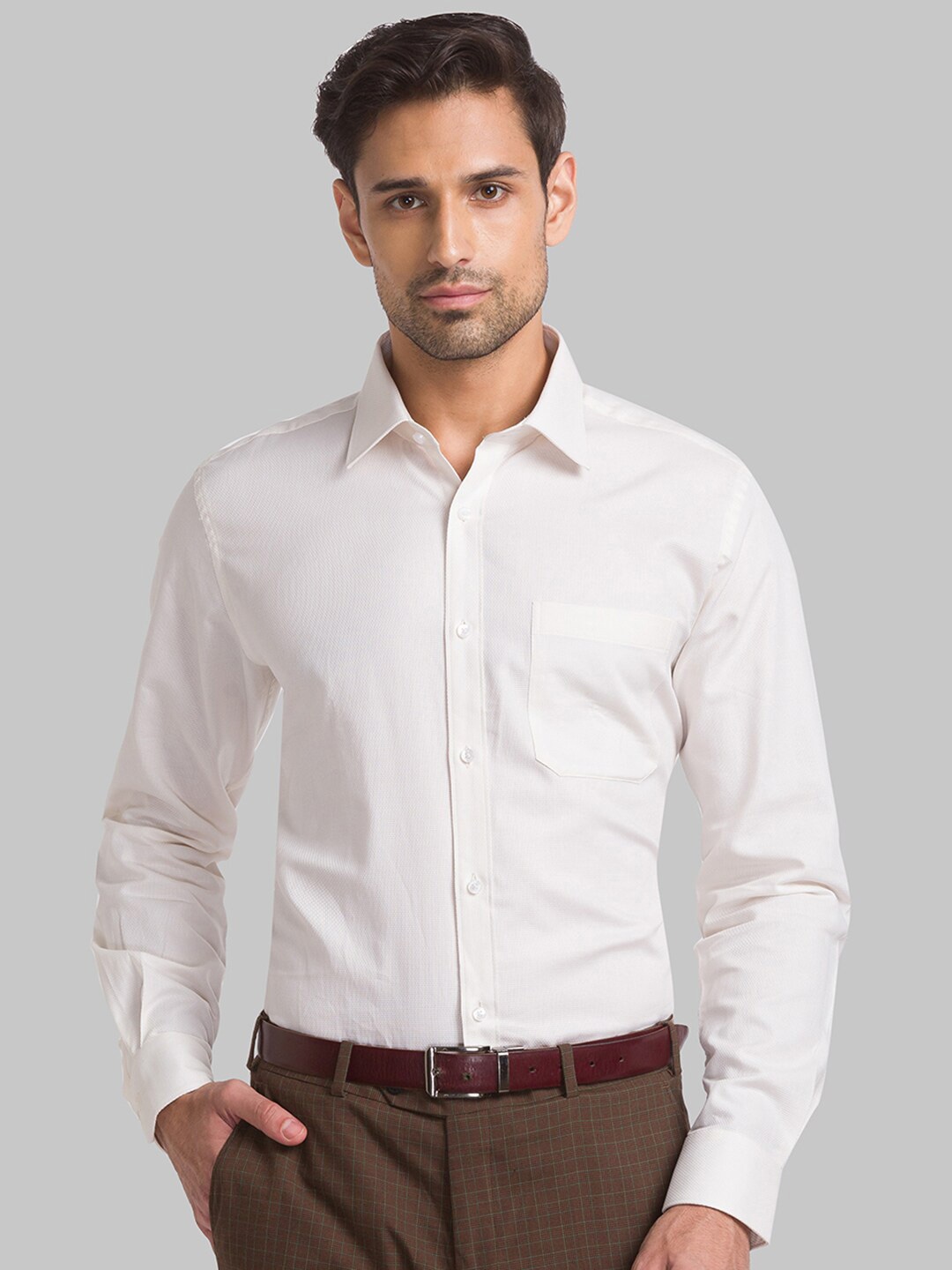 

Raymond Spread Collar Slim Fit Formal Cotton Shirts, Off white