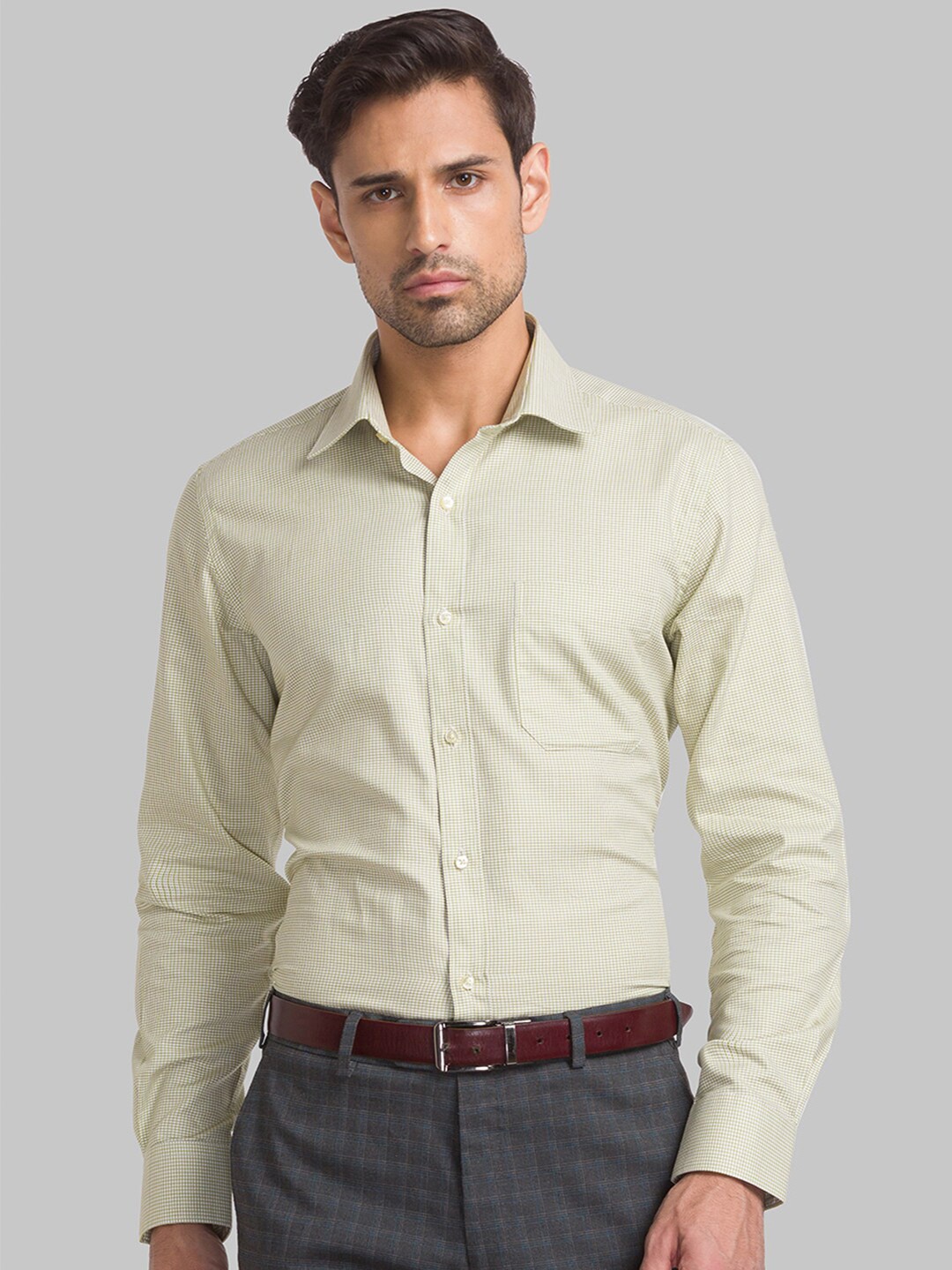 

Raymond Men Checked Formal Cotton Shirt, Green