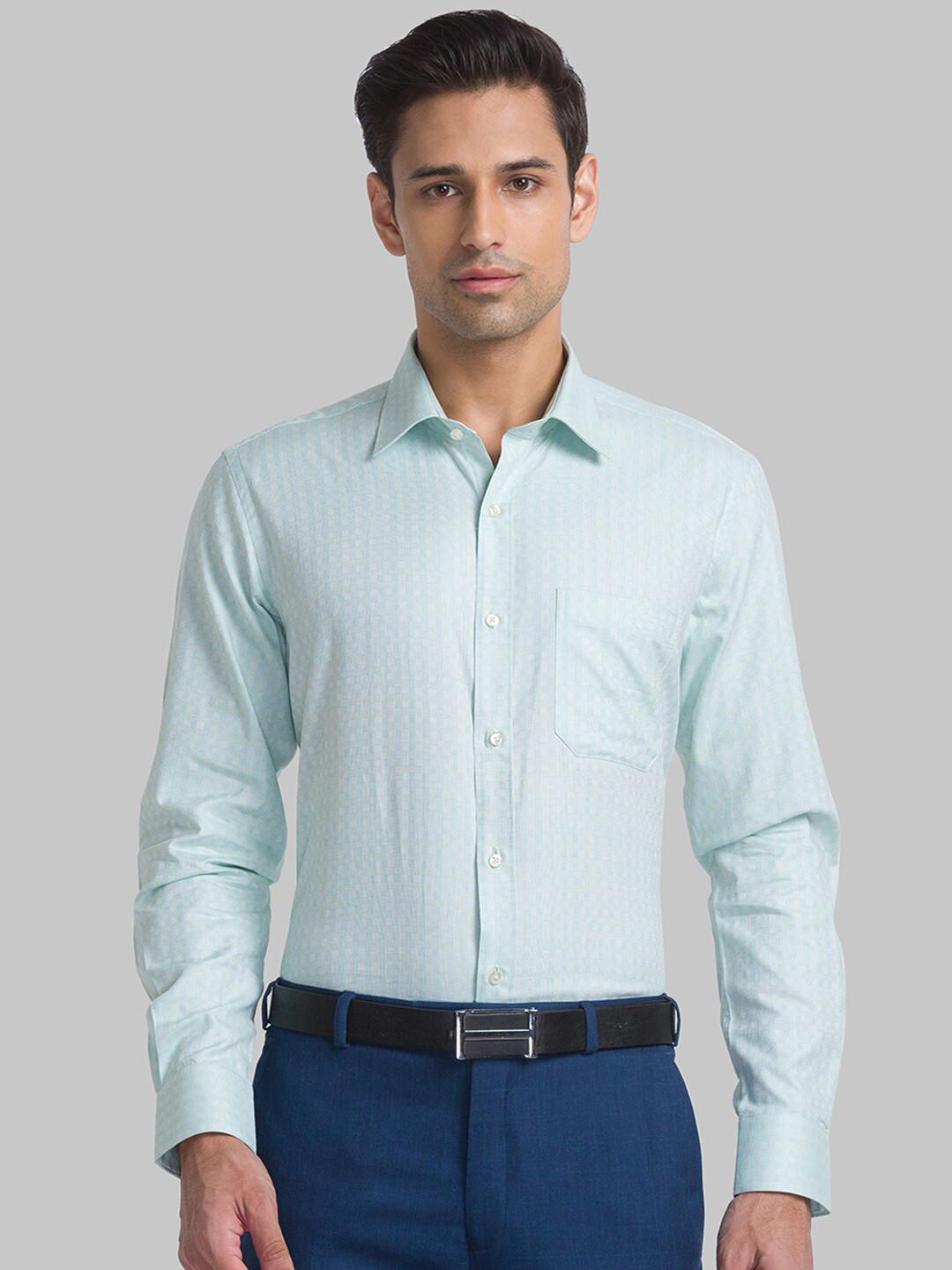 

Raymond Men Micro Checked Formal Cotton Shirts, Sea green