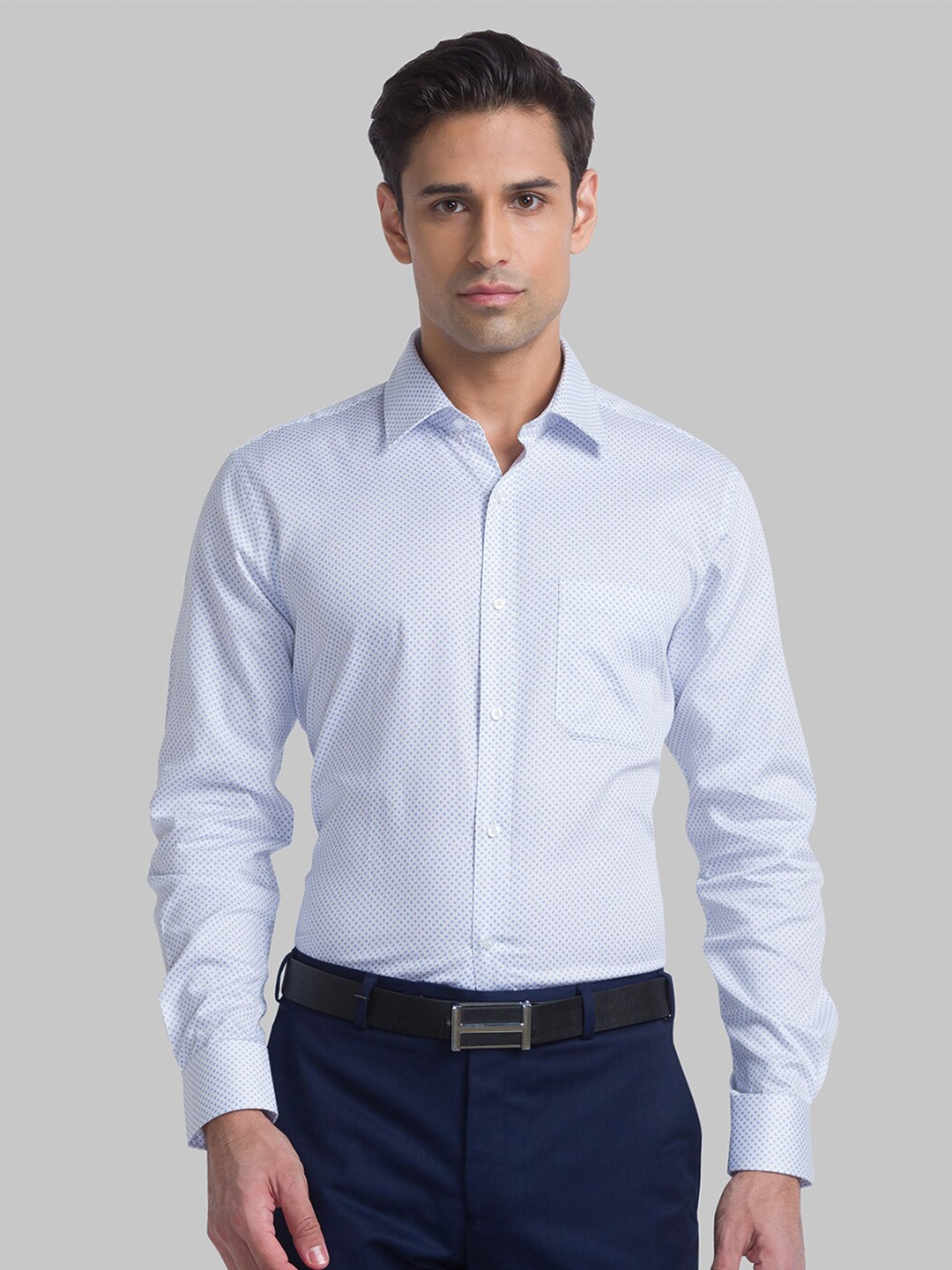 

Raymond Men Micro Ditsy Printed Spread Collar Cotton Formal Shirt, Blue