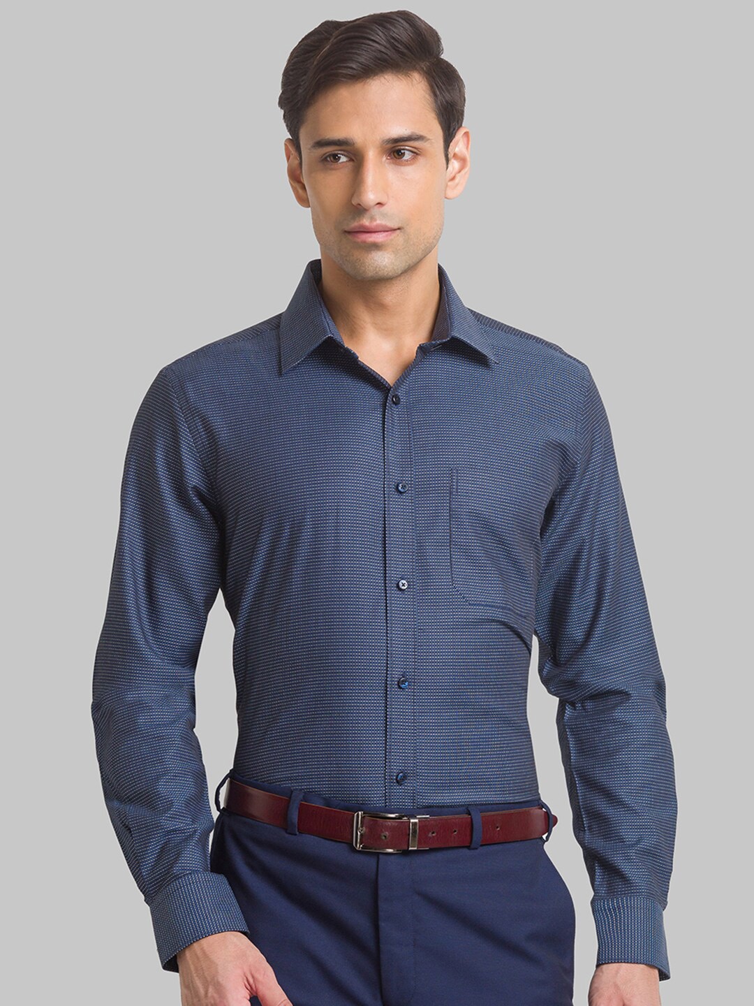 

Raymond Men Self Design Cotton Shirt, Blue