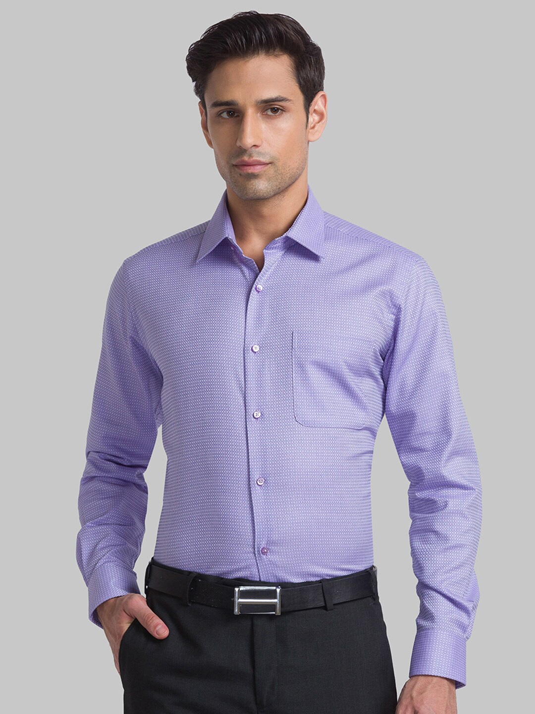 

Raymond Men Micro Checked Formal Cotton Shirts, Lavender