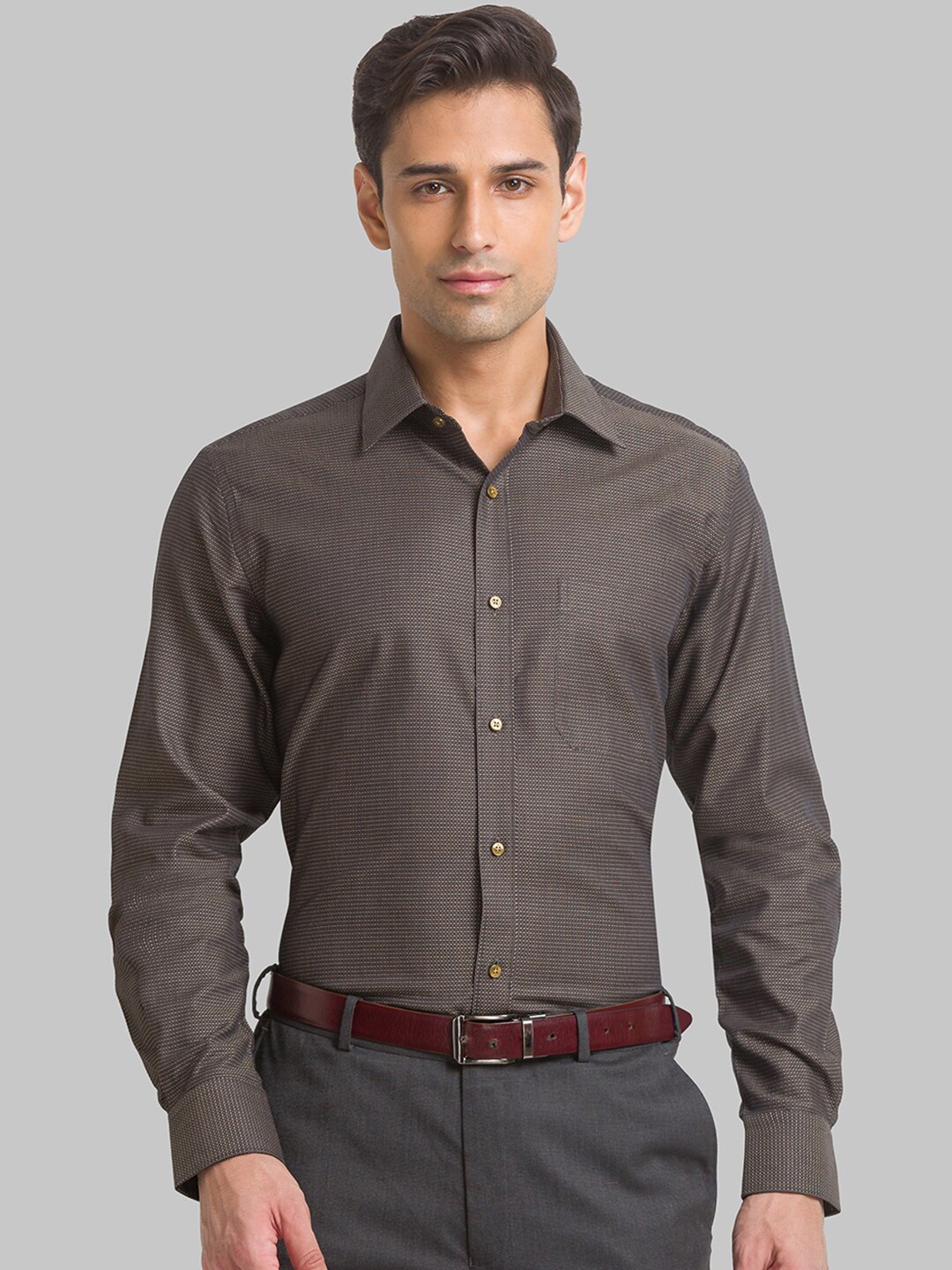 

Raymond Men Micro Checked Formal Cotton Shirts, Brown