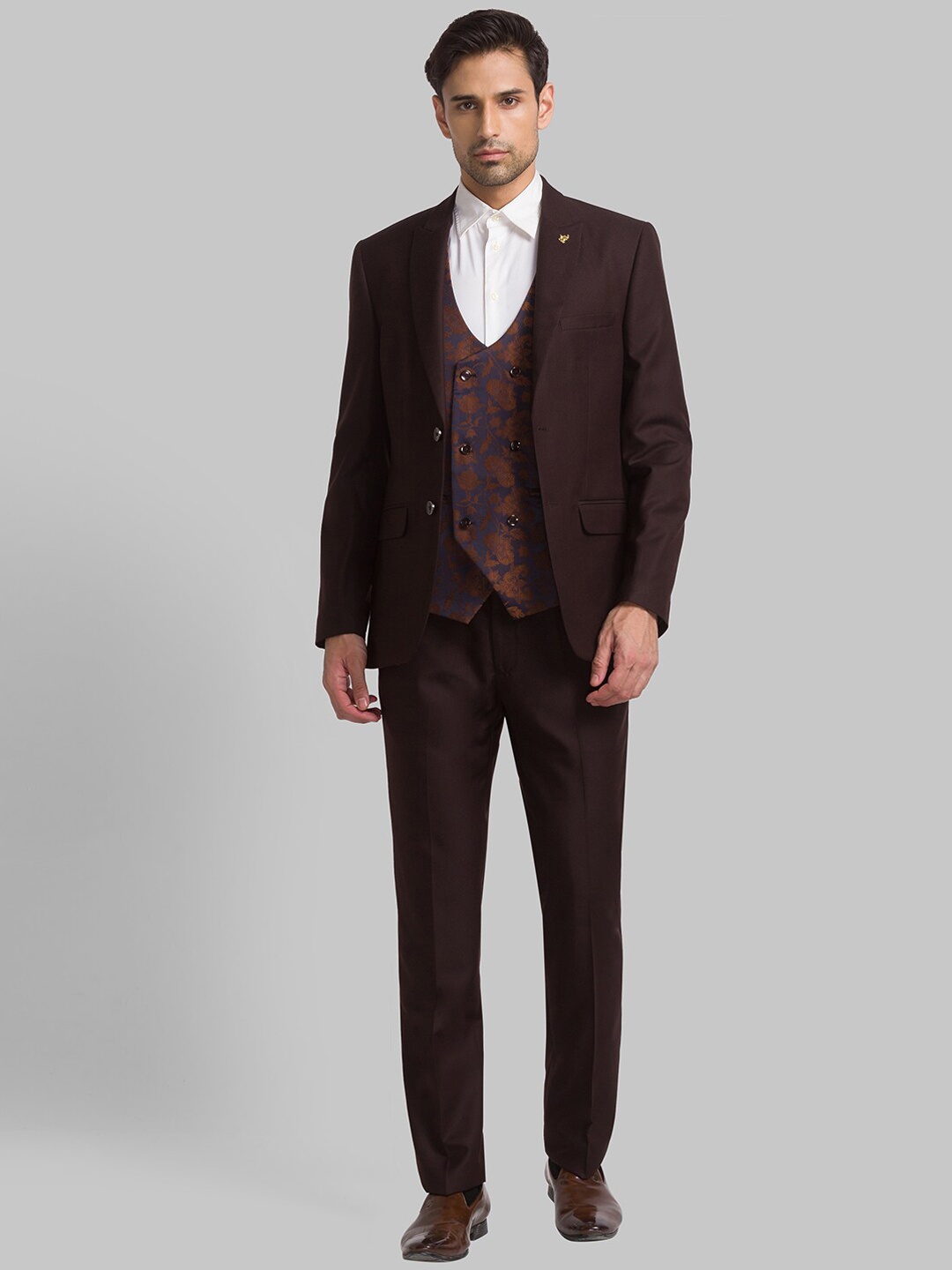

Raymond Men Single-Breasted Three-Piece Formal Suit, Brown