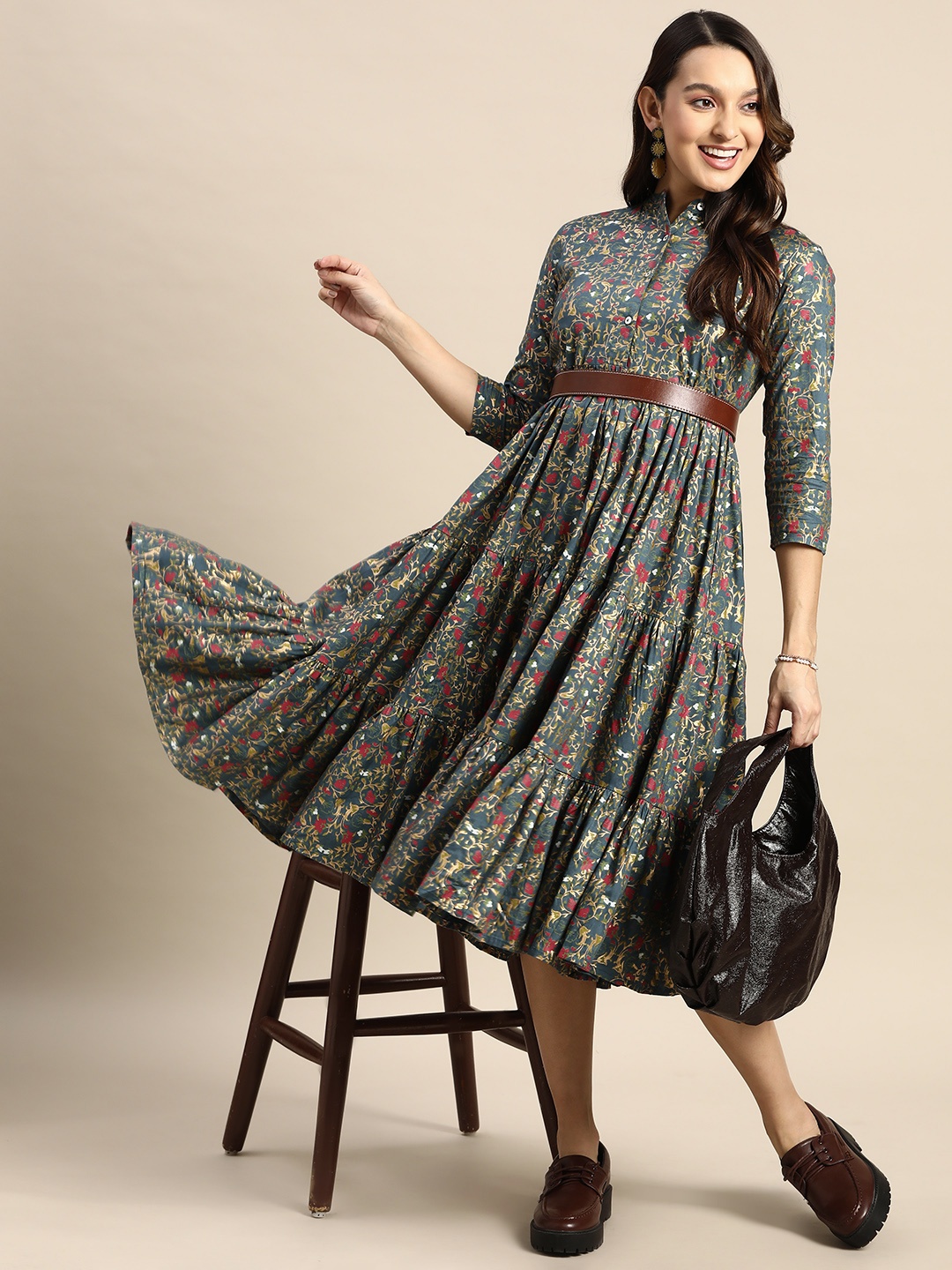 

Sangria Floral A-Line Midi Dress, Teal