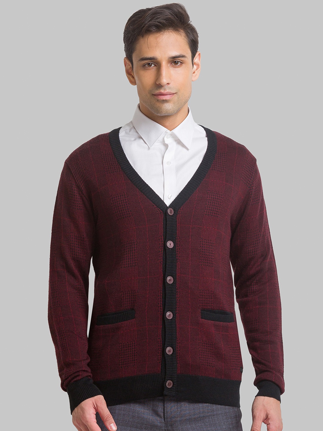 

Raymond Men Abstract Printed Cardigan, Maroon