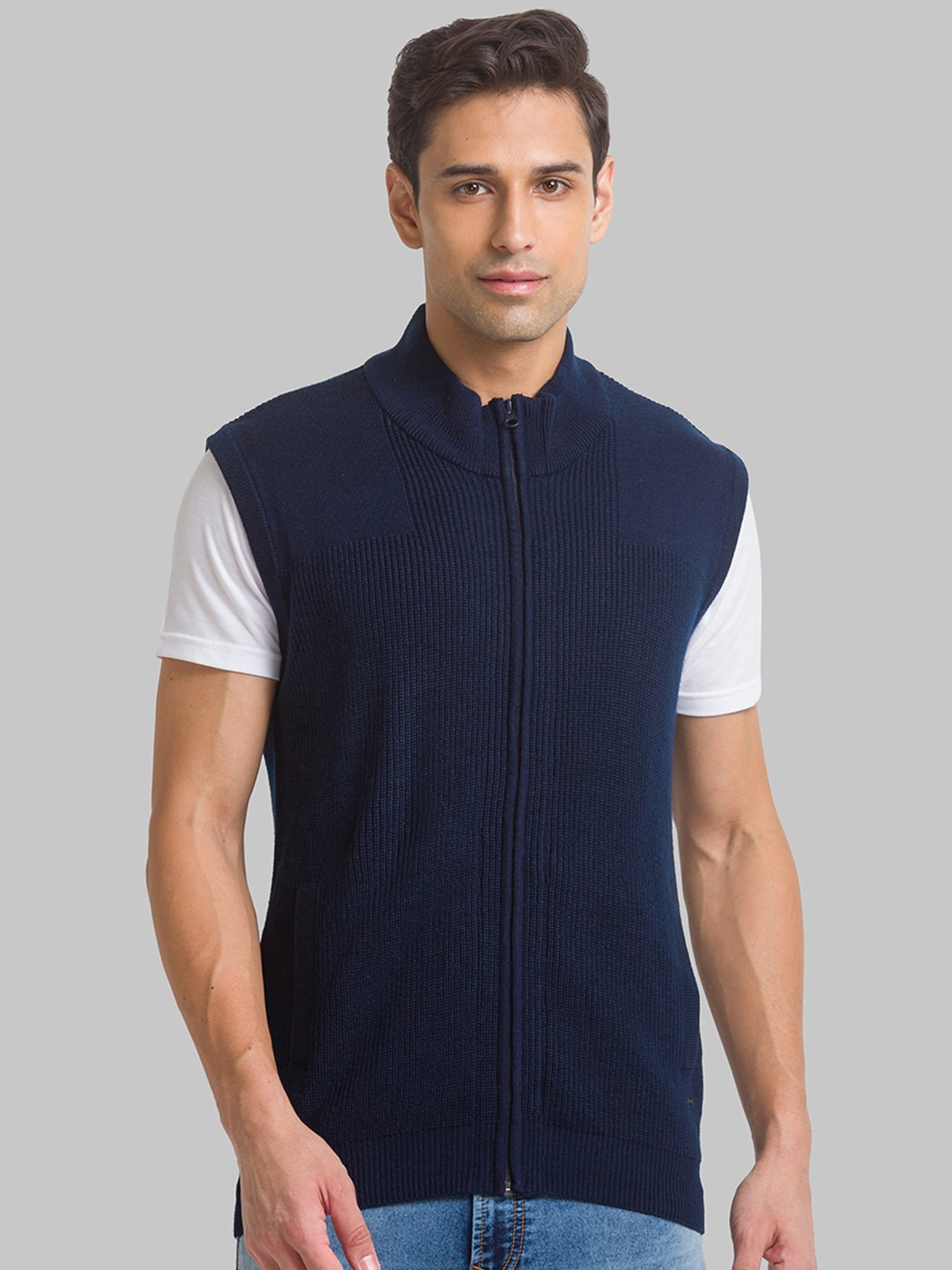 

Raymond Men Mock Collar Ribbed Acrylic Cardigan, Navy blue