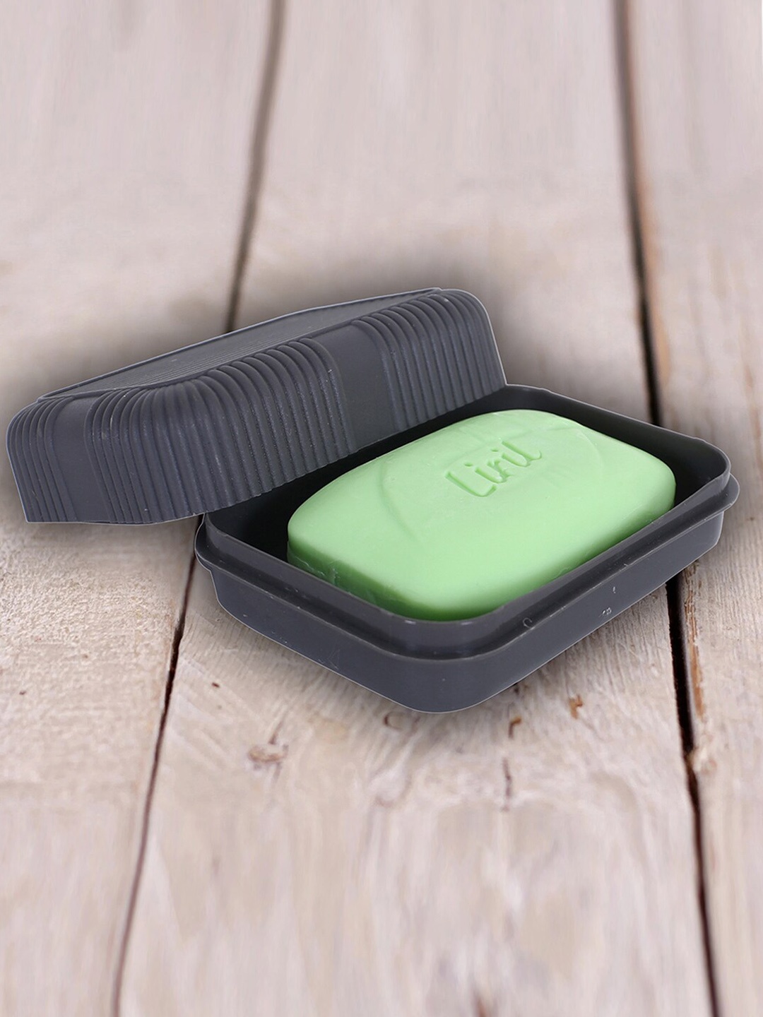 

Kuber Industries 3-Pcs Grey Textured Self Draining Soap Holder With Lid