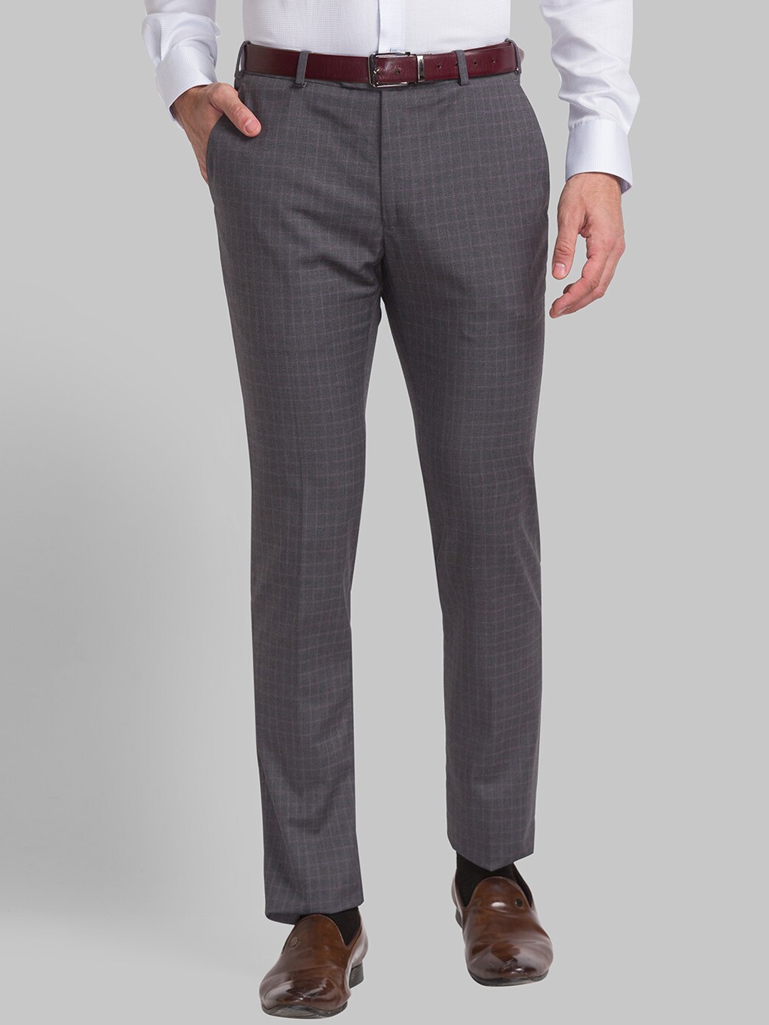 

Raymond Men Checked Mid Rise Slim-Fit Formal Trouser, Grey