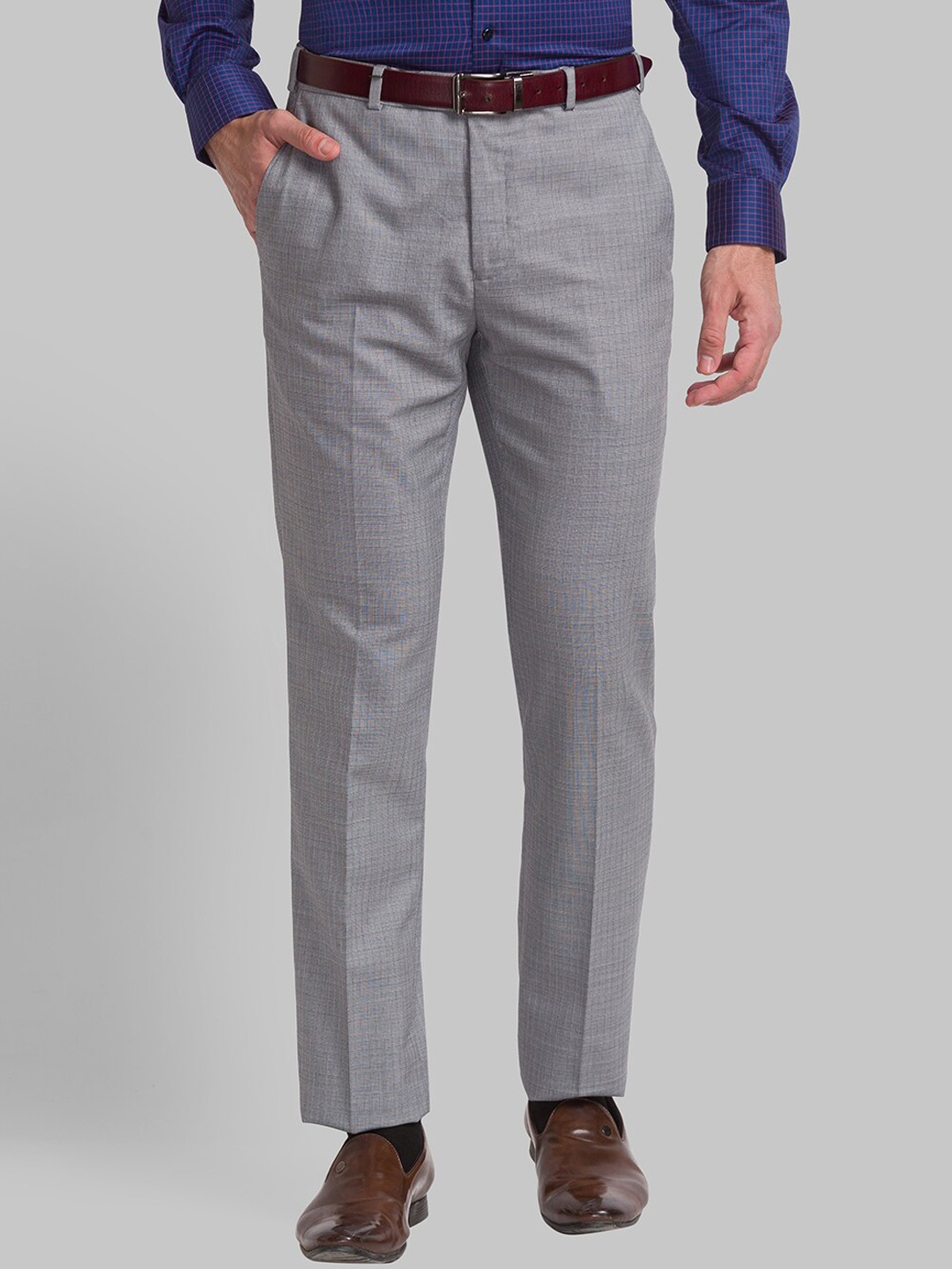 

Raymond Men Checked Regular Fit Formal Trousers, Grey