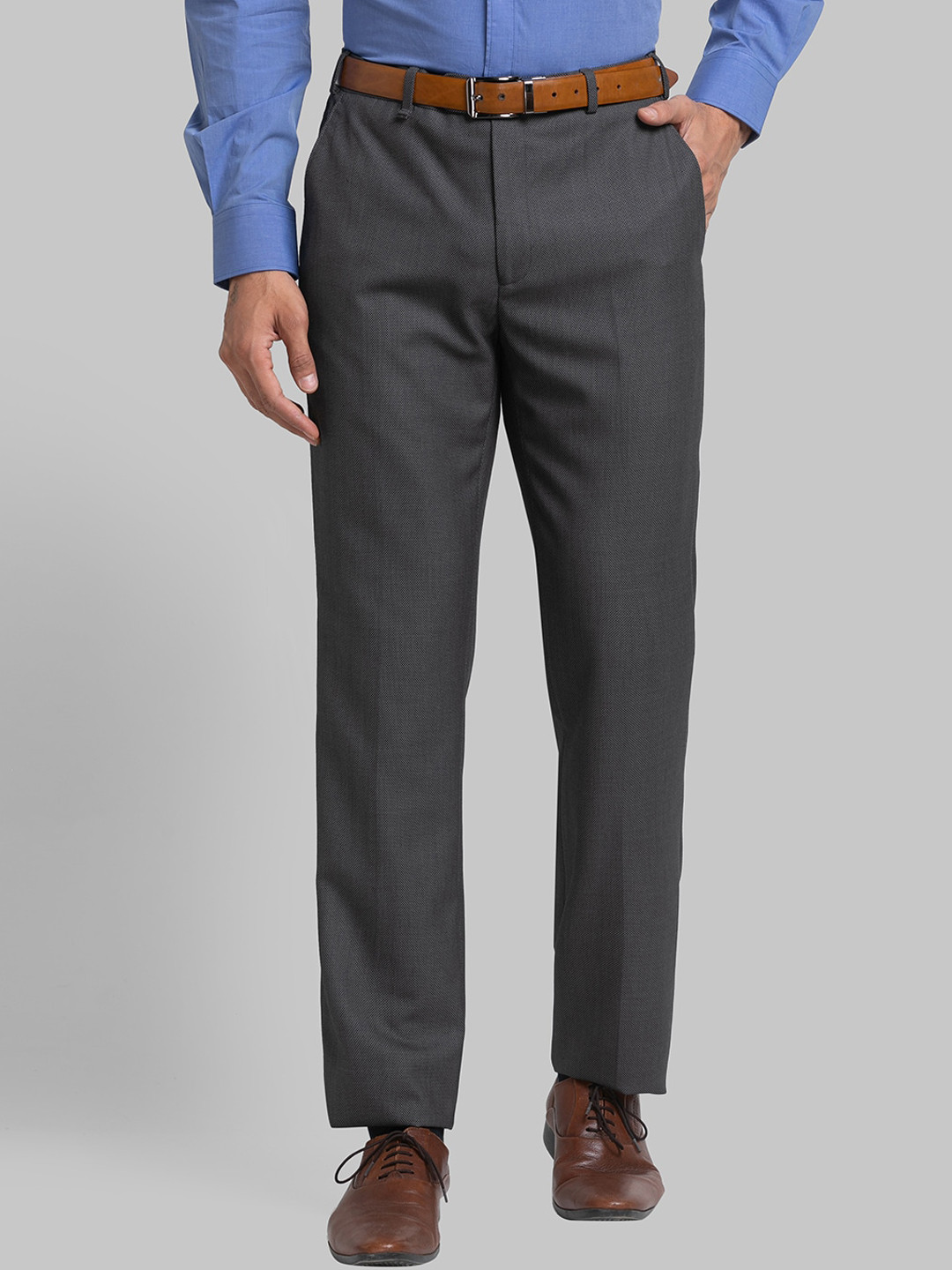 

Raymond Men Mid-Rise Regular Fit Formal Trousers, Grey