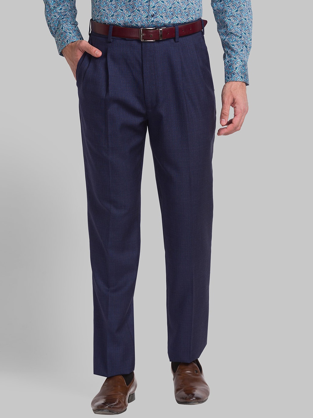 

Raymond Men Mid-Rise Formal Trousers, Blue