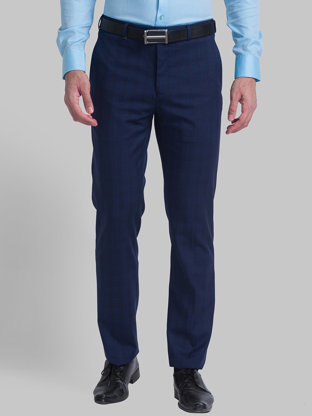

Raymond Men Checked Formal Trousers, Blue