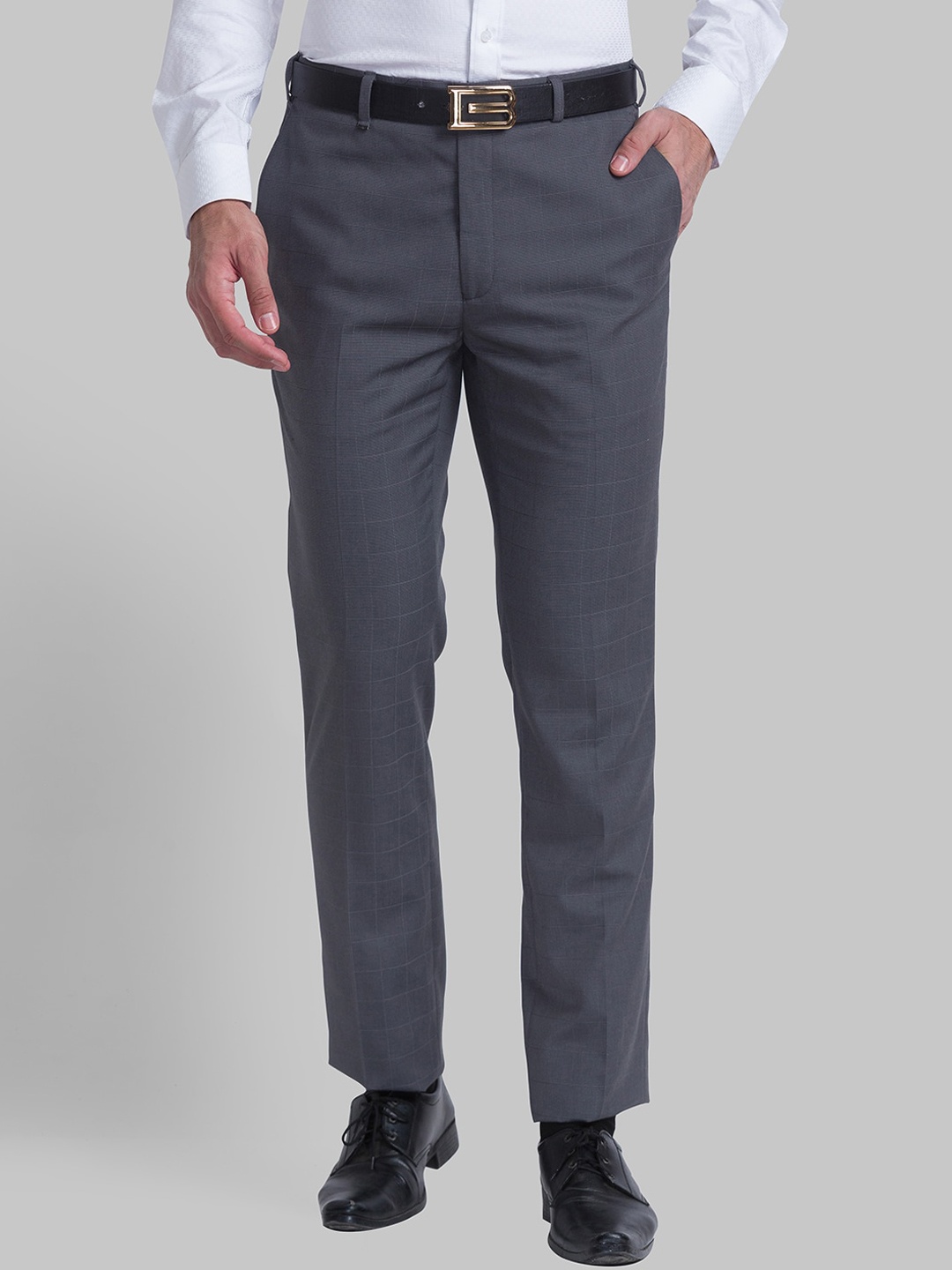 

Raymond Men Checked Formal Trousers, Grey