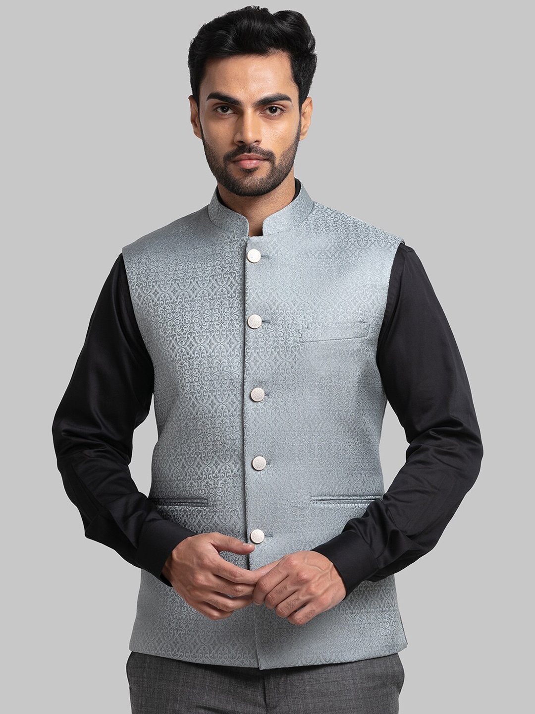 

Raymond Men Woven Design Nehru Jacket, Grey