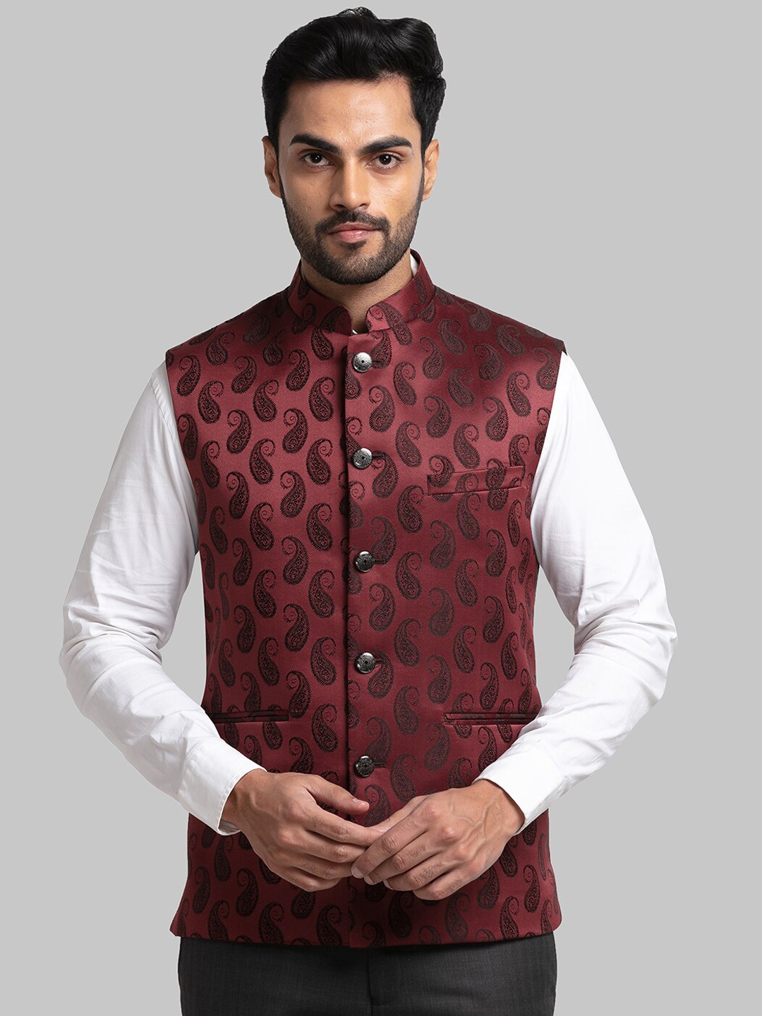 

Raymond Men Woven Design Nehru Jacket, Maroon