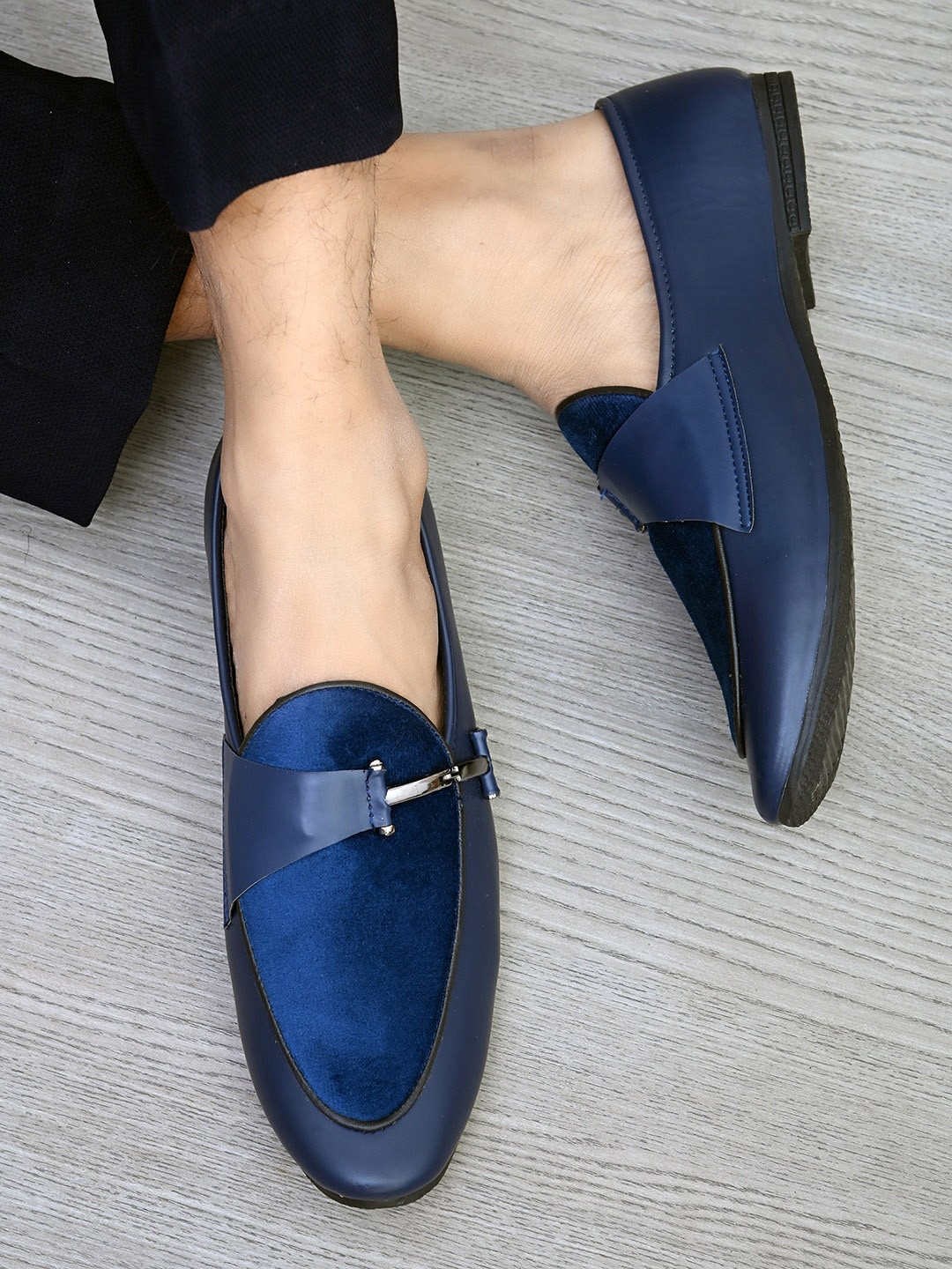 

FOUR STAR TRUCK SALES Men Velvet Lightweight Horsebit Loafers, Navy blue