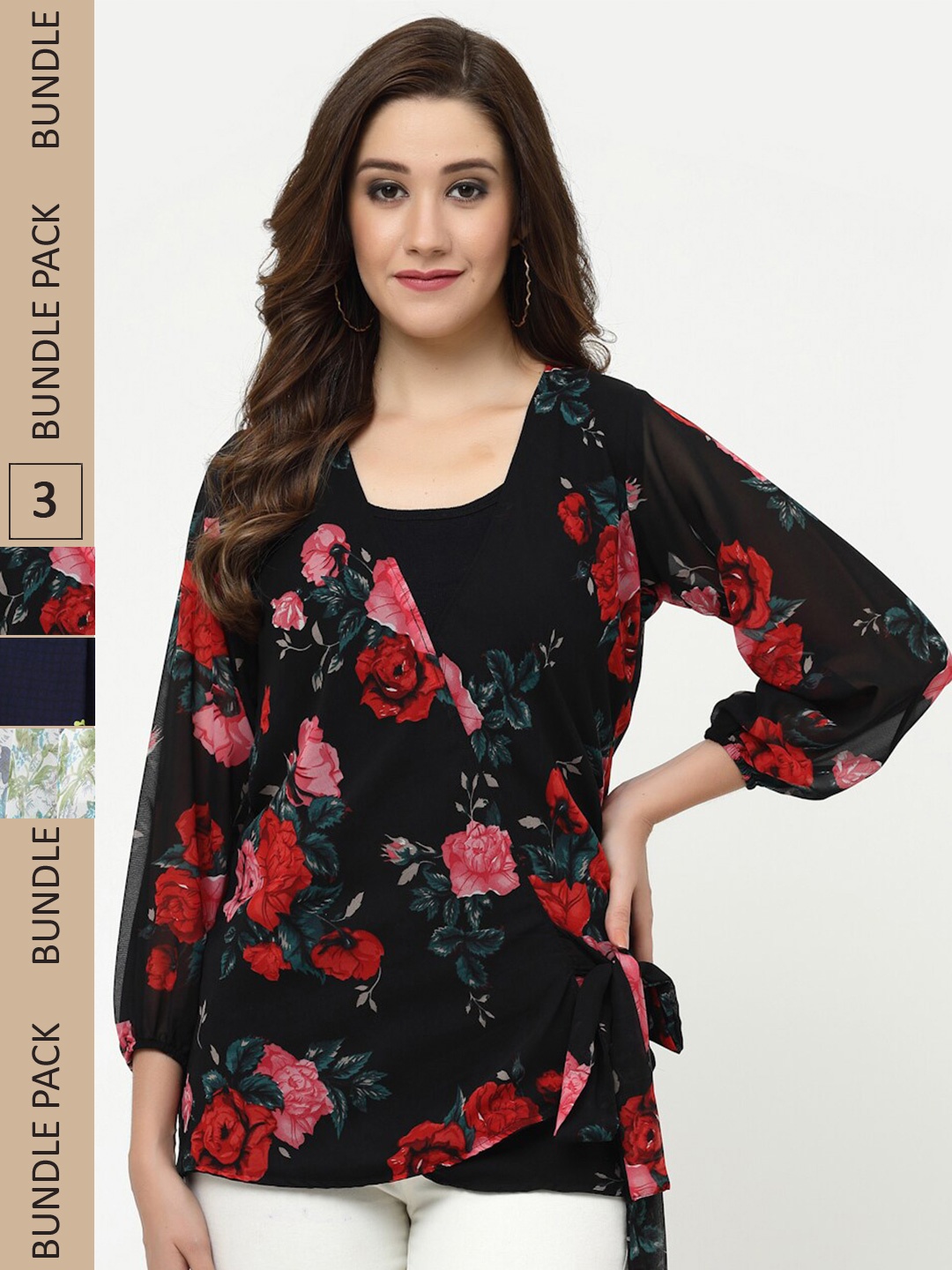 

MISS AYSE Multicoloured Floral Print Georgette Wrap Top, Multi