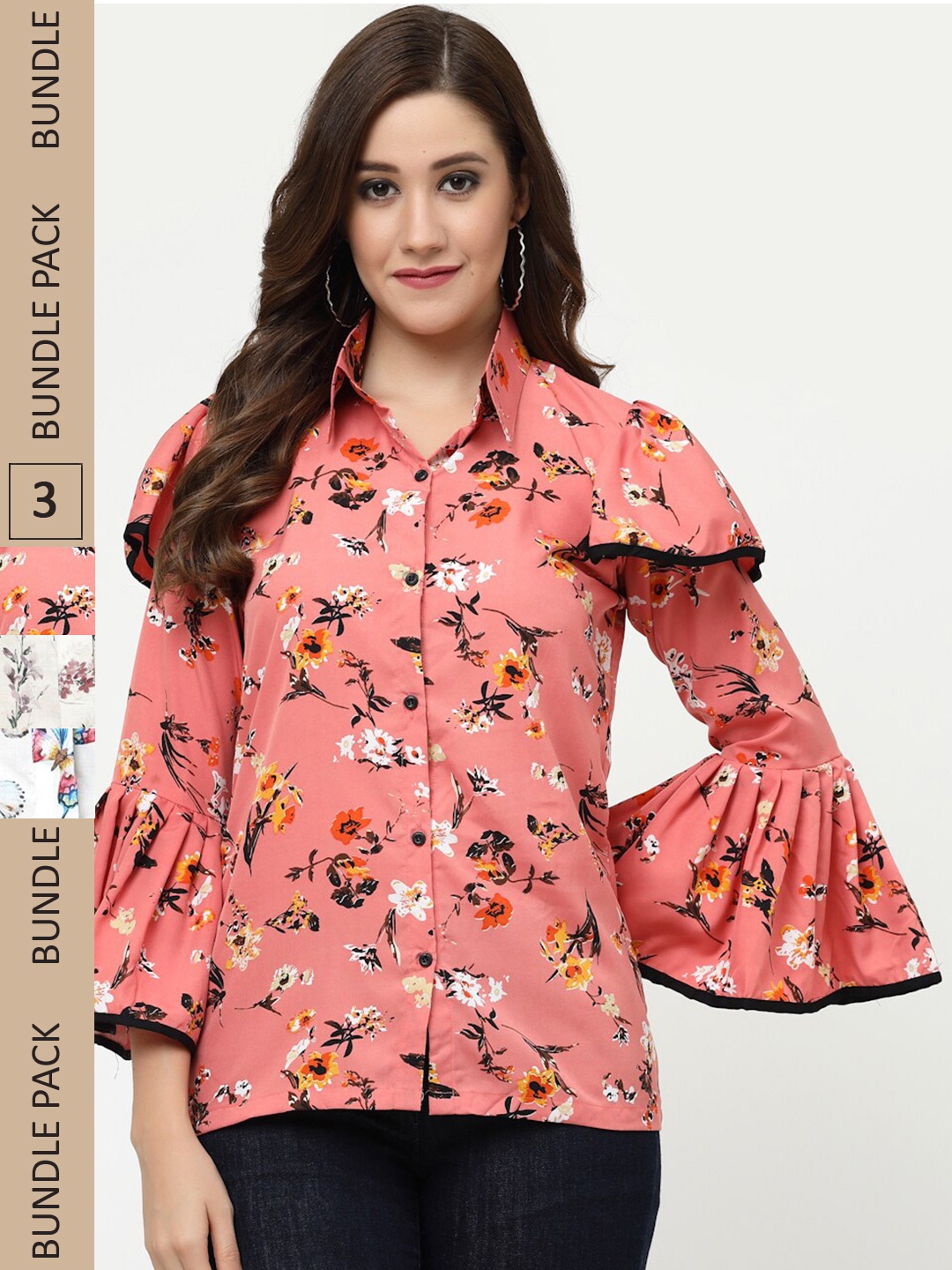 

MISS AYSE Pack Of 3 Floral Printed Shirt Style Top, Pink