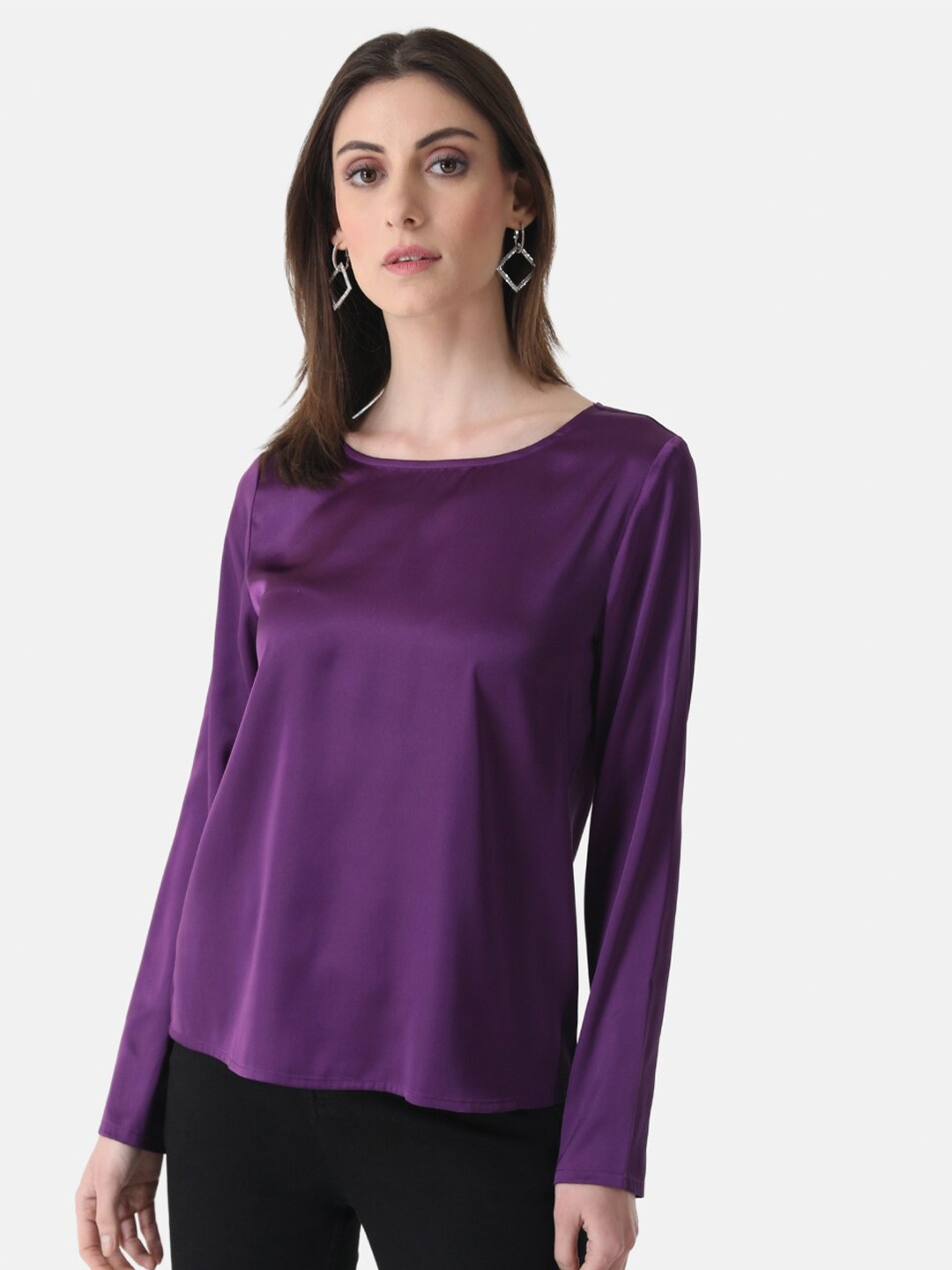 

Kazo Round Neck Satin Top, Purple