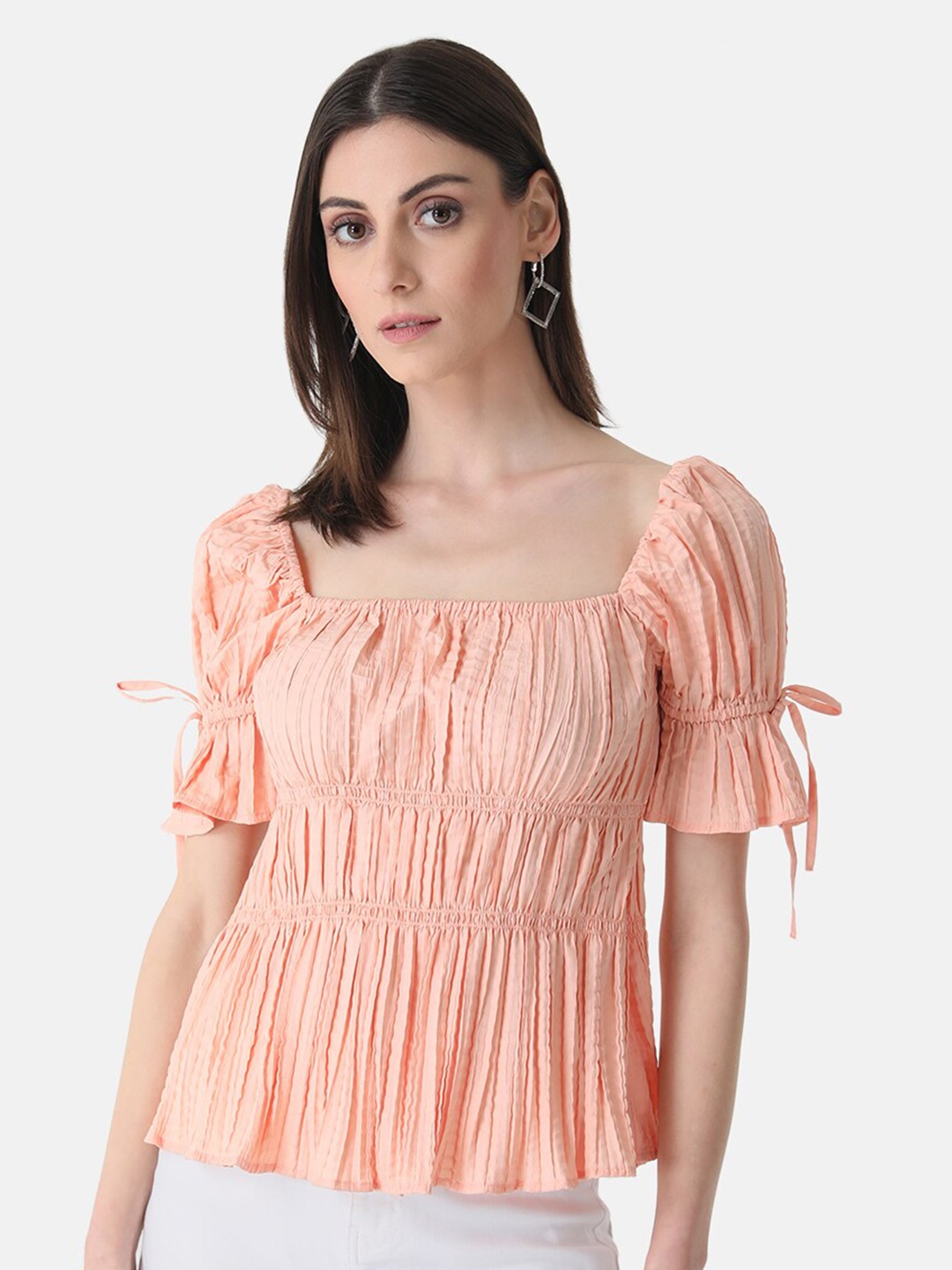 

Kazo Puff Sleeved Self Design Top, Peach