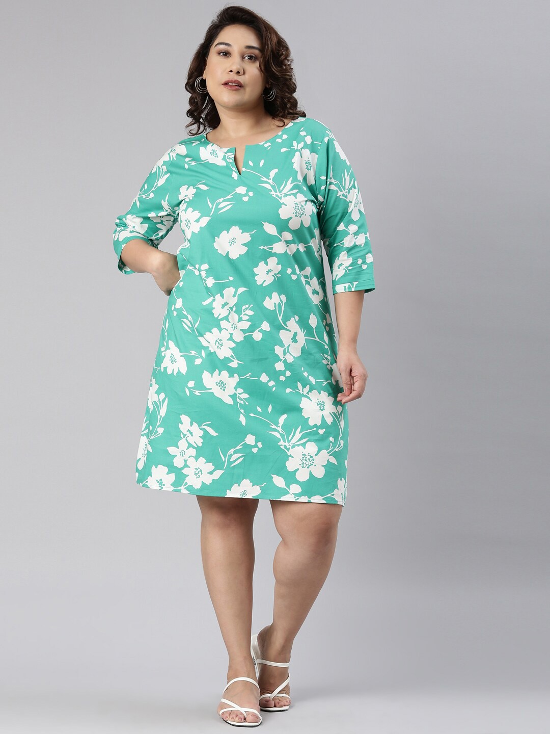 

The Pink Moon Floral Printed Peplum Dress, Green