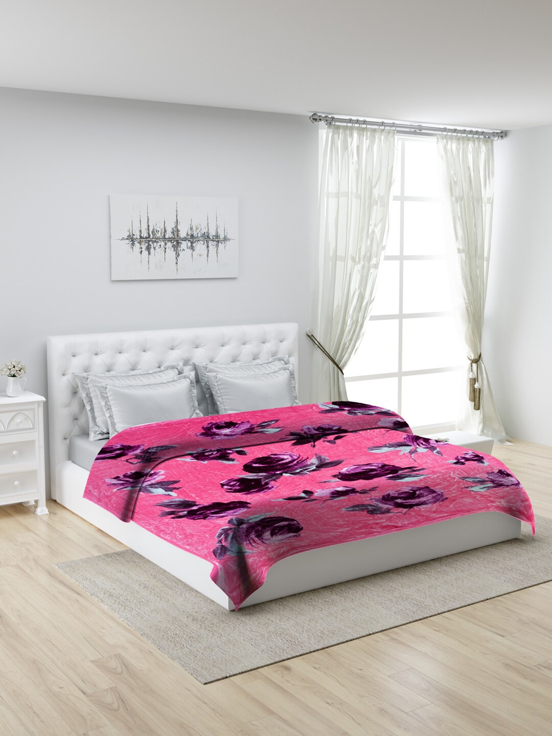 

Monte Carlo Mink Pink & Purple Floral Mild Winter 600 GSM Double Bed Blanket