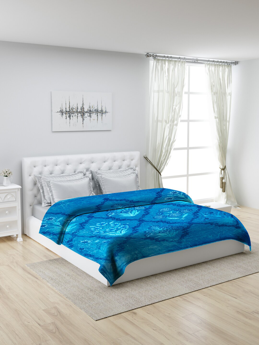 

Monte Carlo Mink Blue Ethnic Motifs Mild Winter 600 GSM Double Bed Blanket