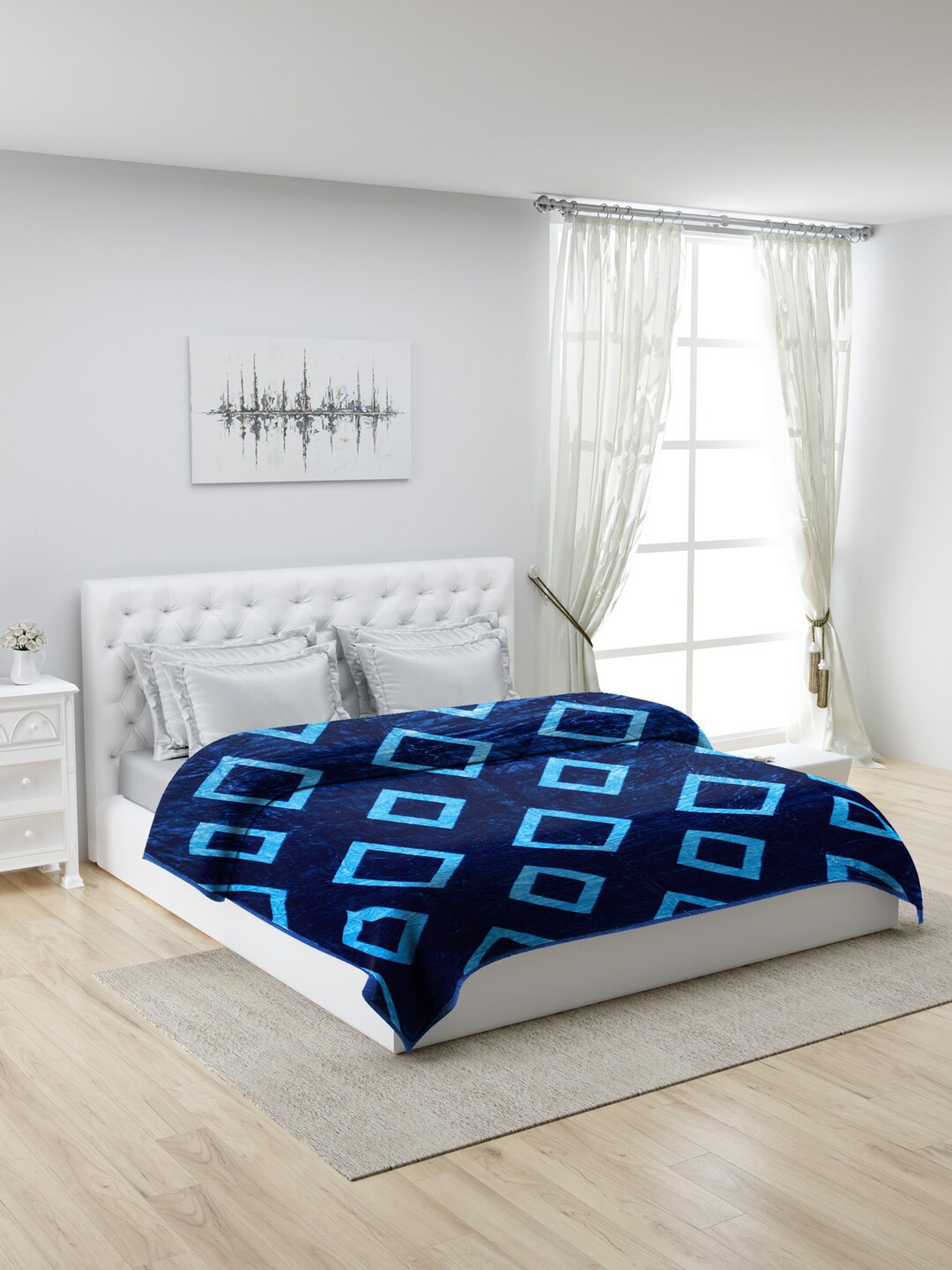 

Monte Carlo Mink Blue Geometric Mild Winter 600 GSM Double Bed Blanket