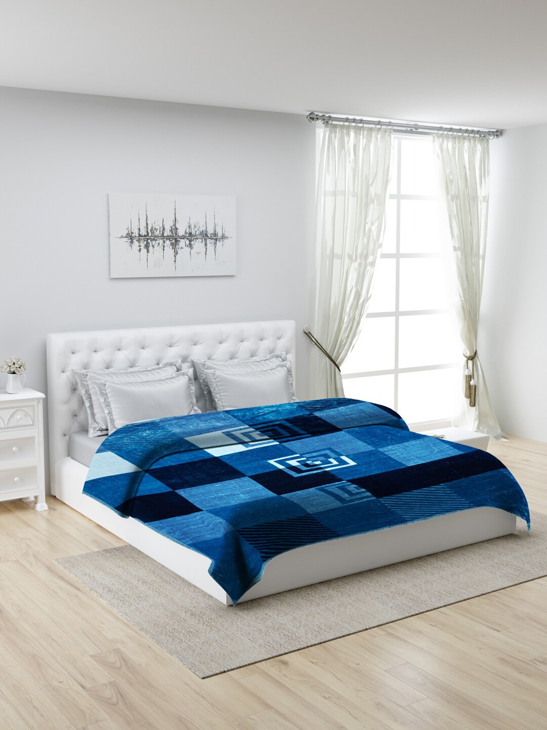 

Monte Carlo Mink Blue & Navy Blue Checked Mild Winter 600 GSM Double Bed Blanket