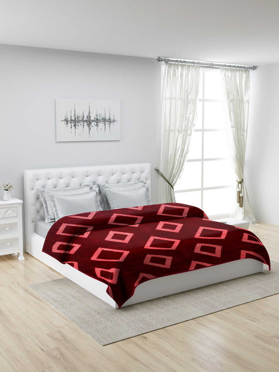 

Monte Carlo Mink Maroon & Red Geometric Mild Winter 600 GSM Double Bed Blanket