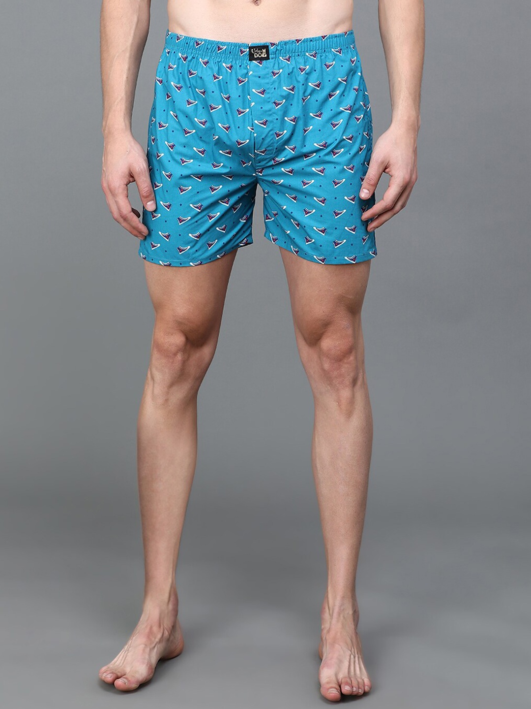 

Urban Dog Men Printed Pure Cotton Boxers, Turquoise blue